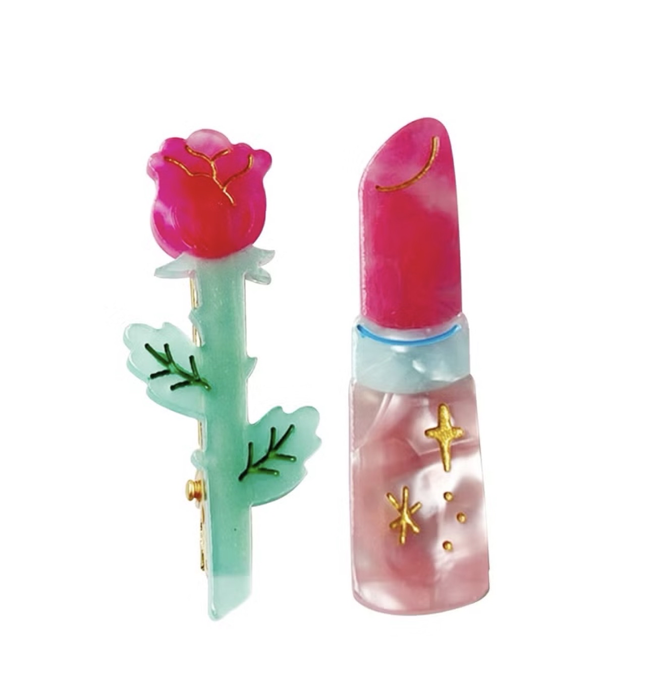 玫瑰唇膏 髮夾組 鴨嘴夾