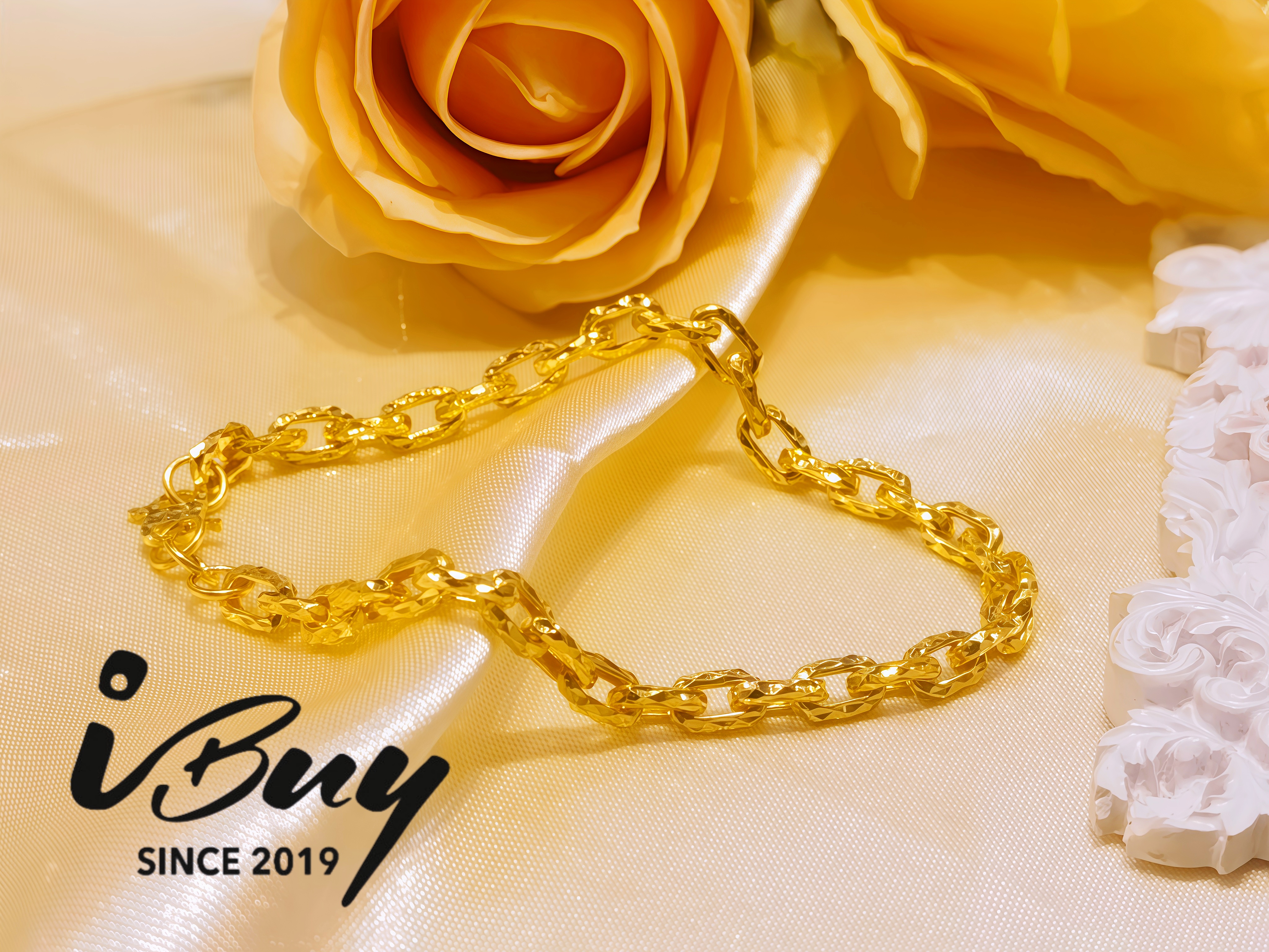 916 GOLD 4.5MM DIAMOND CUT CABLE BRACELET 916 金 4.5MM菱格万字手链