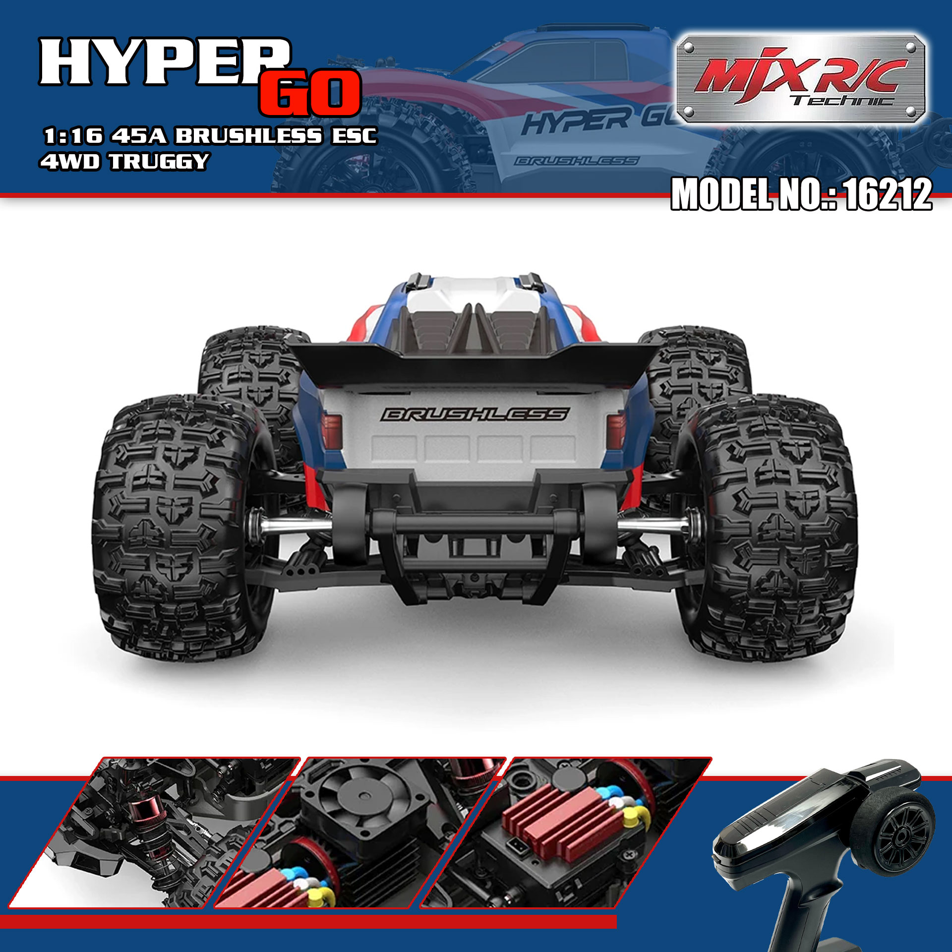 全新 美嘉欣 MJX R/C 1:16 16212 無刷越野車 | 防翻尾輪 | 金屬齒輪 | 油壓避震 | 可用2s-3s電 | 最高速約60KM/H