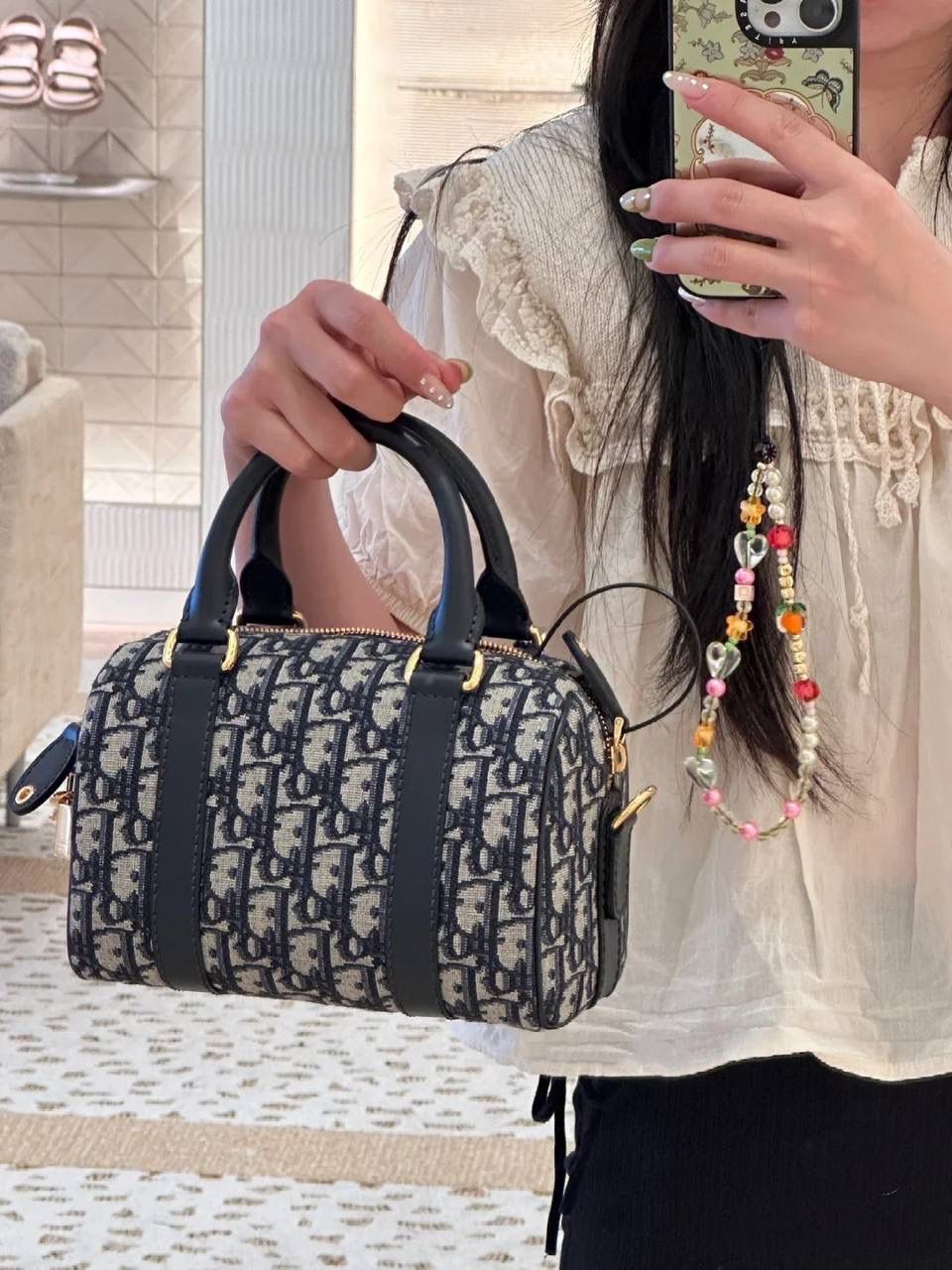 Dior Blue Oblique Jacquard Bowling Bag