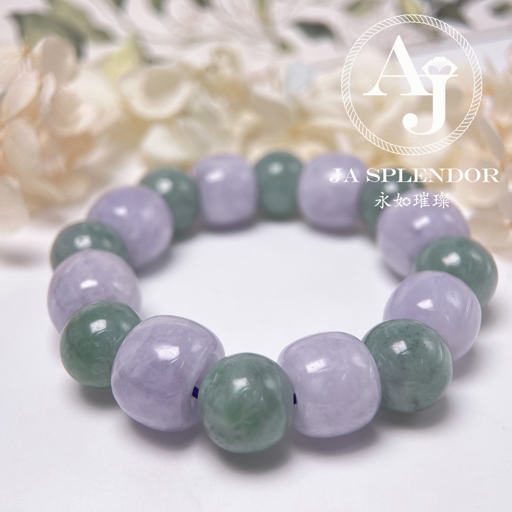FBG26-H60 天然翡翠A玉-紫綠相間糖果色路路通手串（旺人緣）