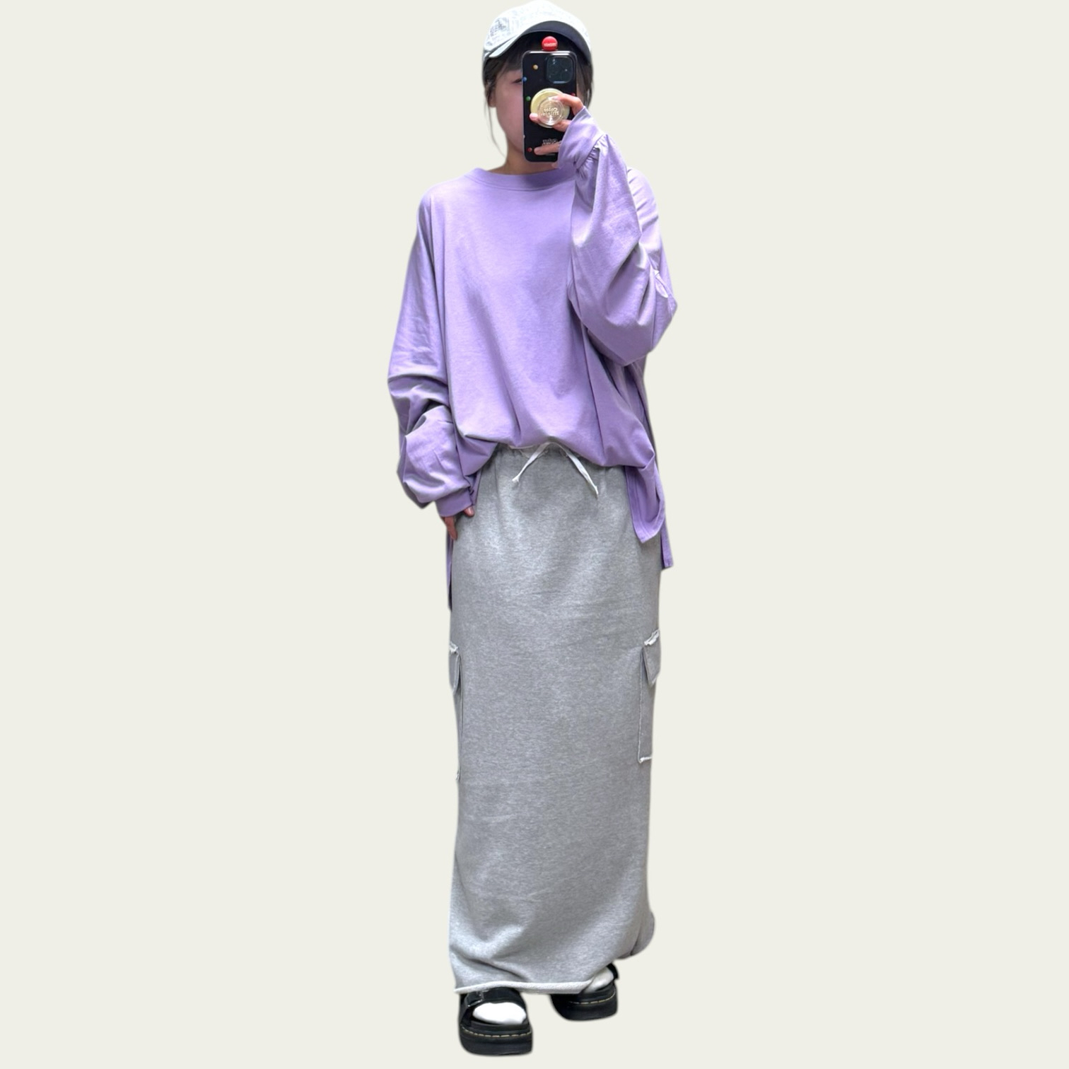 221054 拼色邊長裙