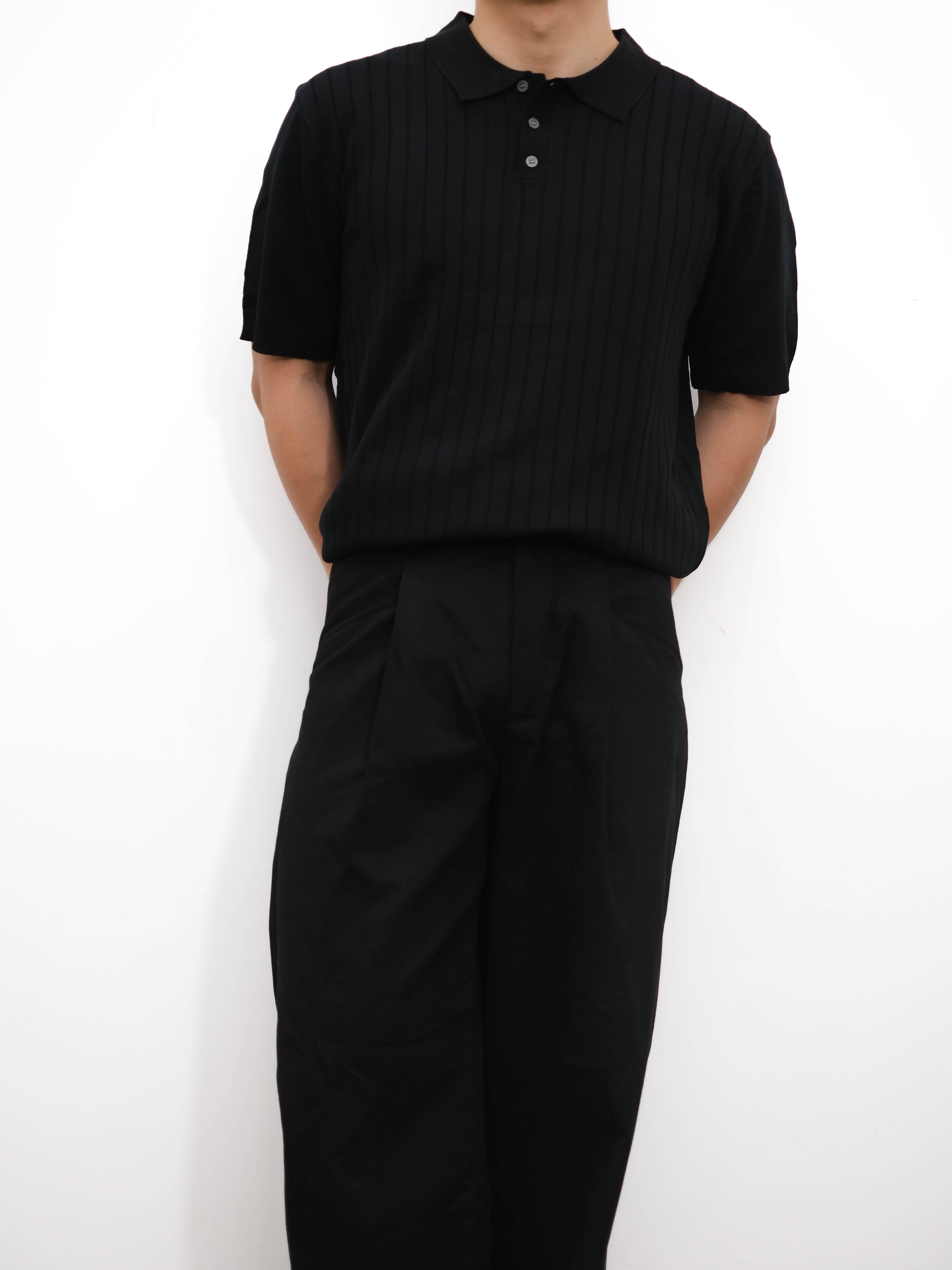 Black Ribbed Knit Polo