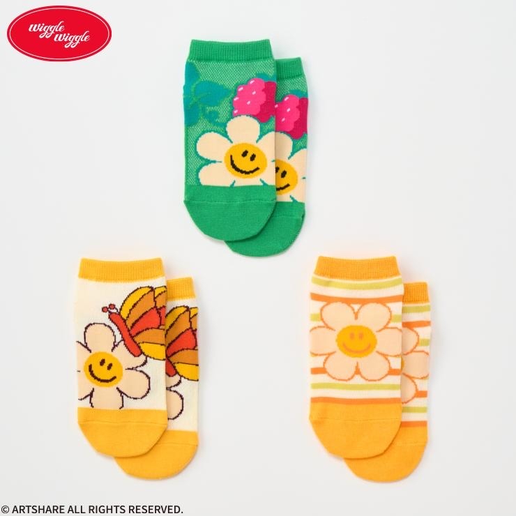 🇯🇵限時預訂 日本直送🇯🇵Wiggle Wiggle黃綠色花花圖案襪子三足組