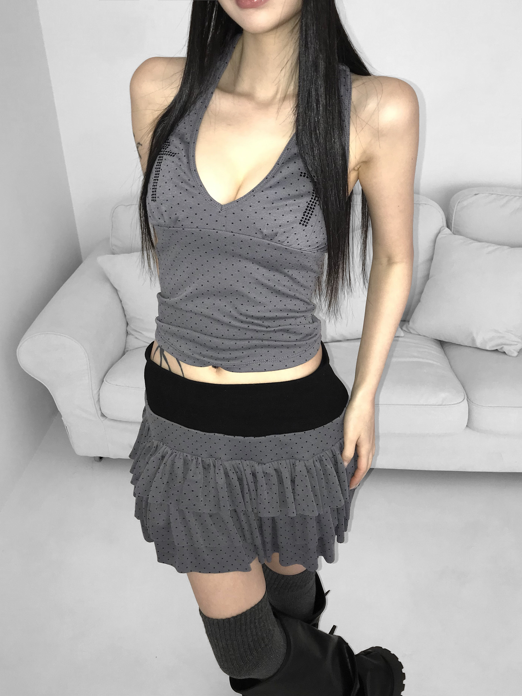 Rhinestone Cross Polka Dot Halter Top