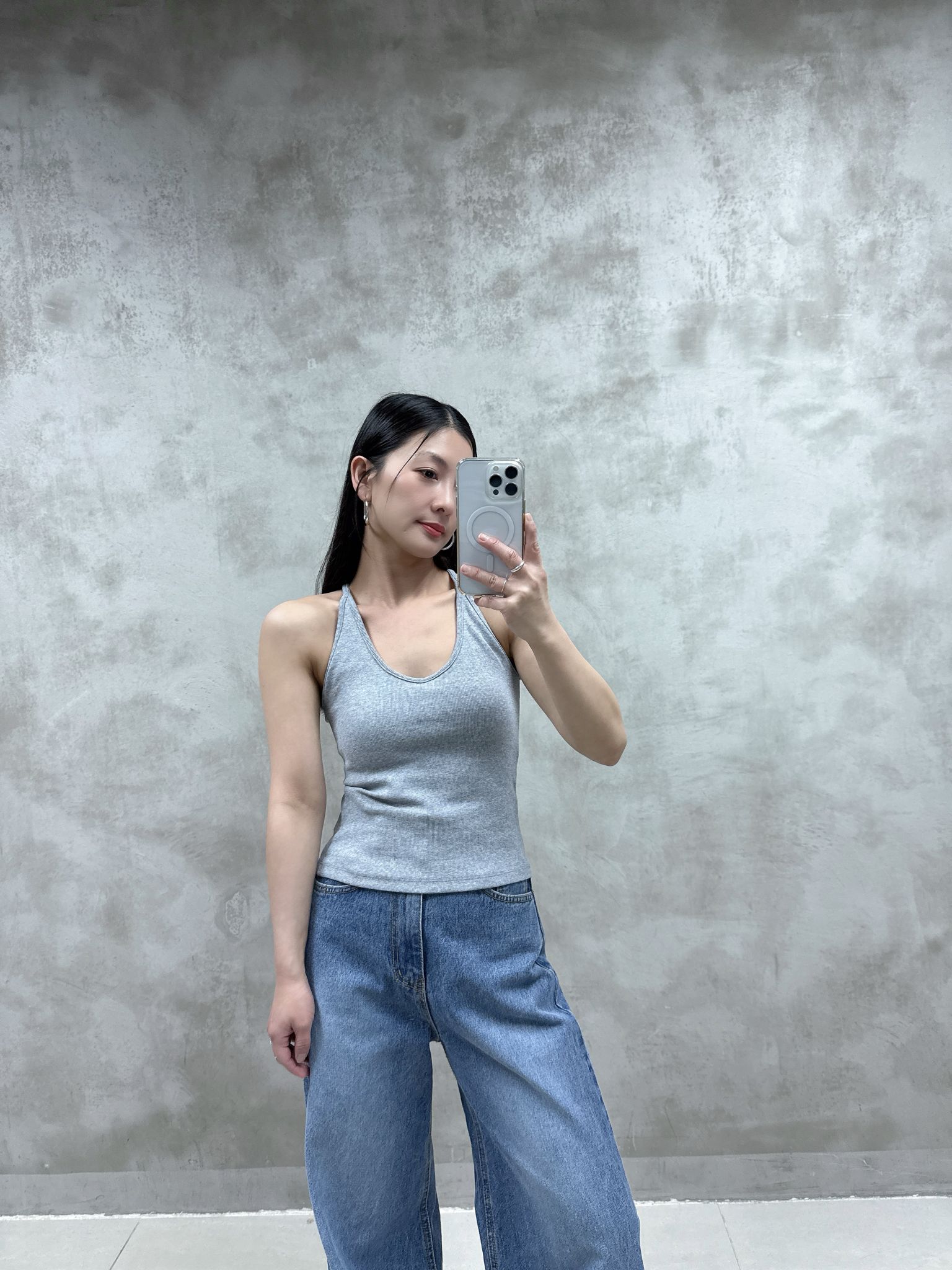 雙鈕高腰牛仔褲