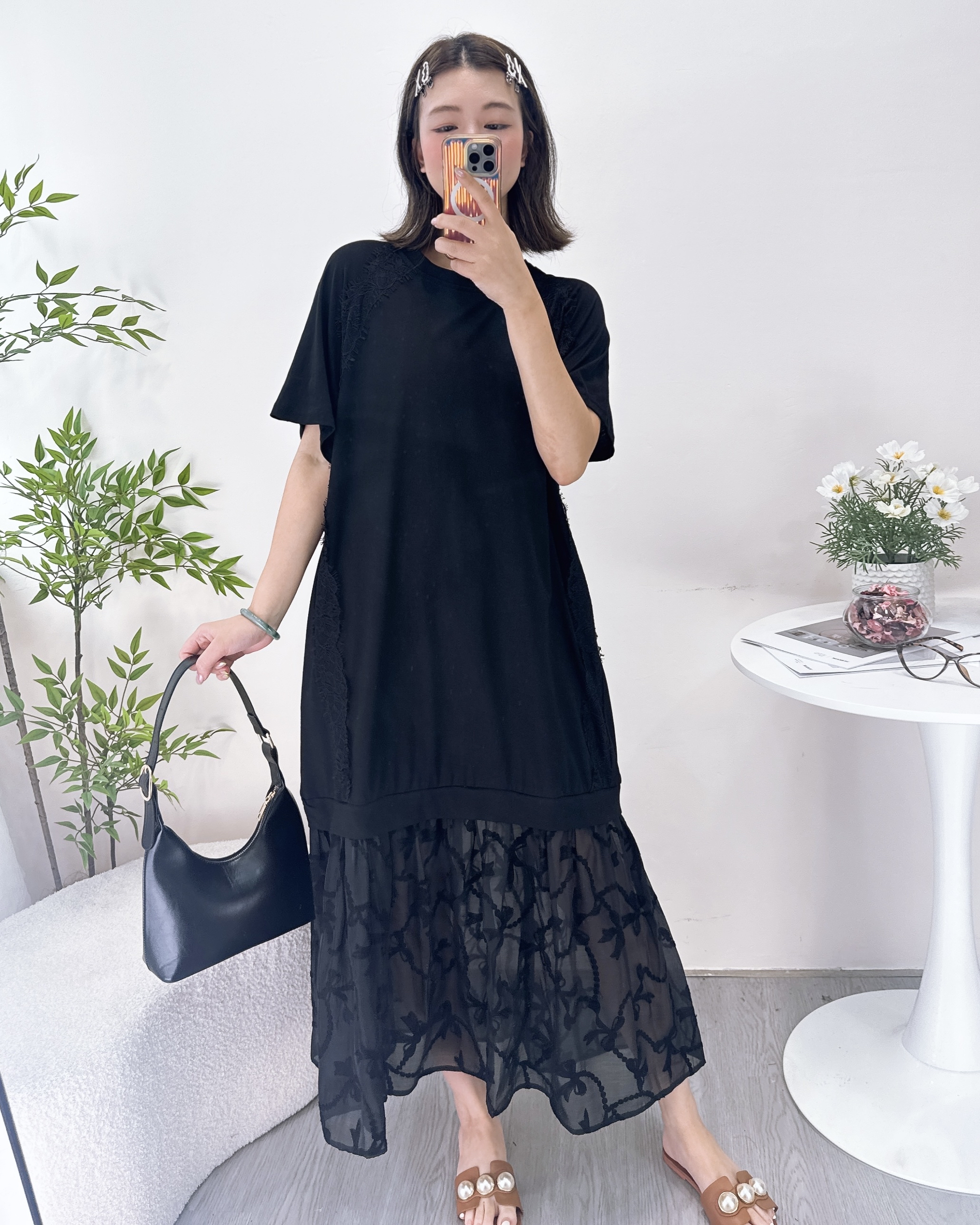 拼布側類似袋連身裙 2色