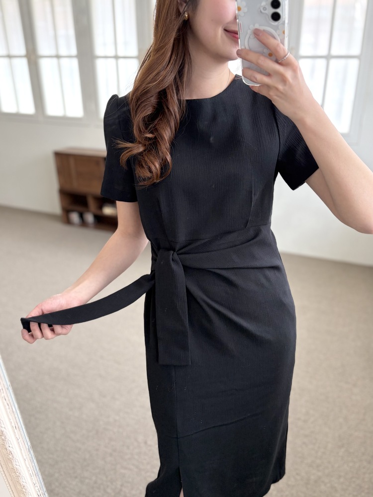 Elise Draped Slit Dress (Black)