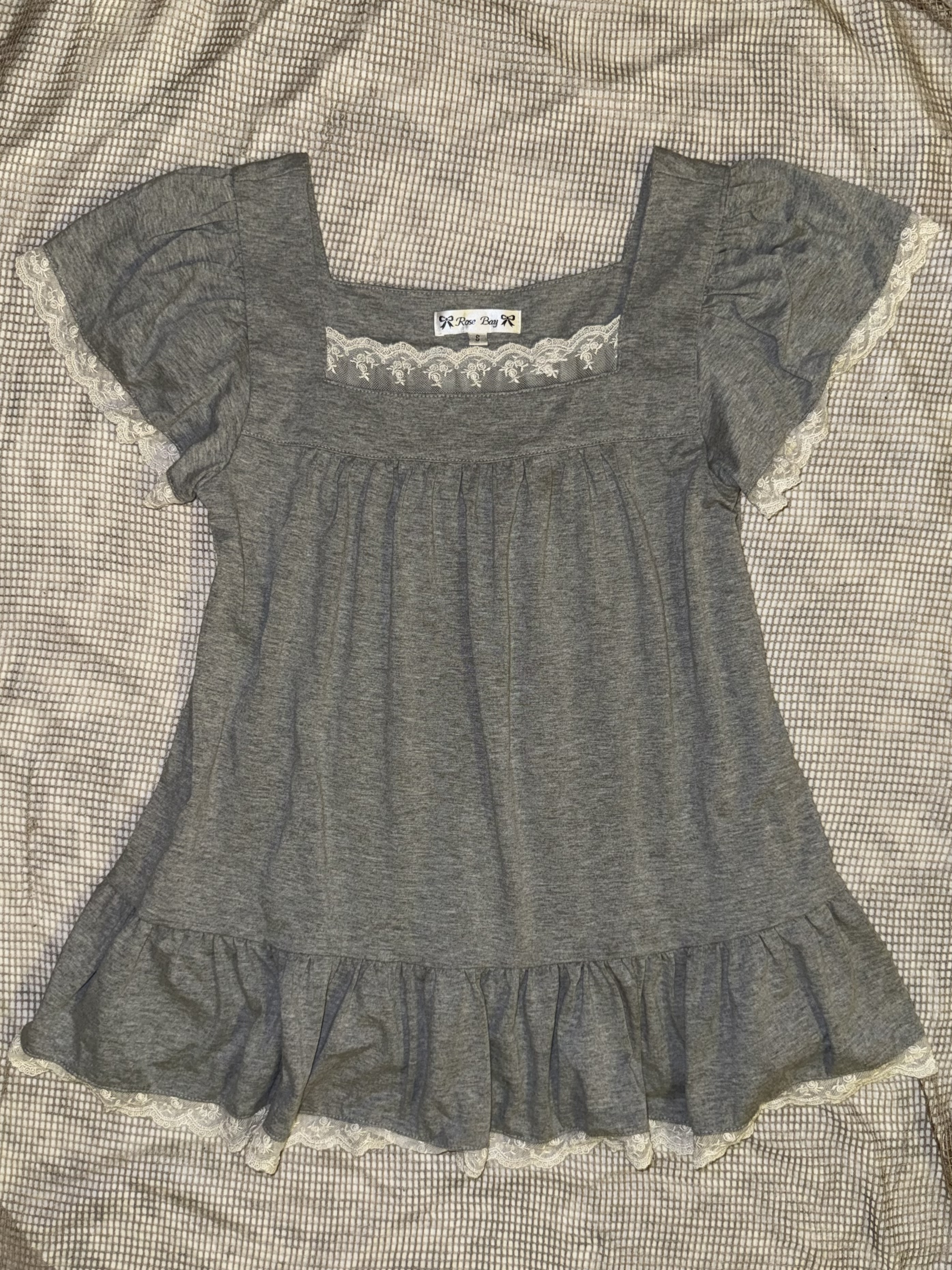 Grey Lace-Trimmed Babydoll Top