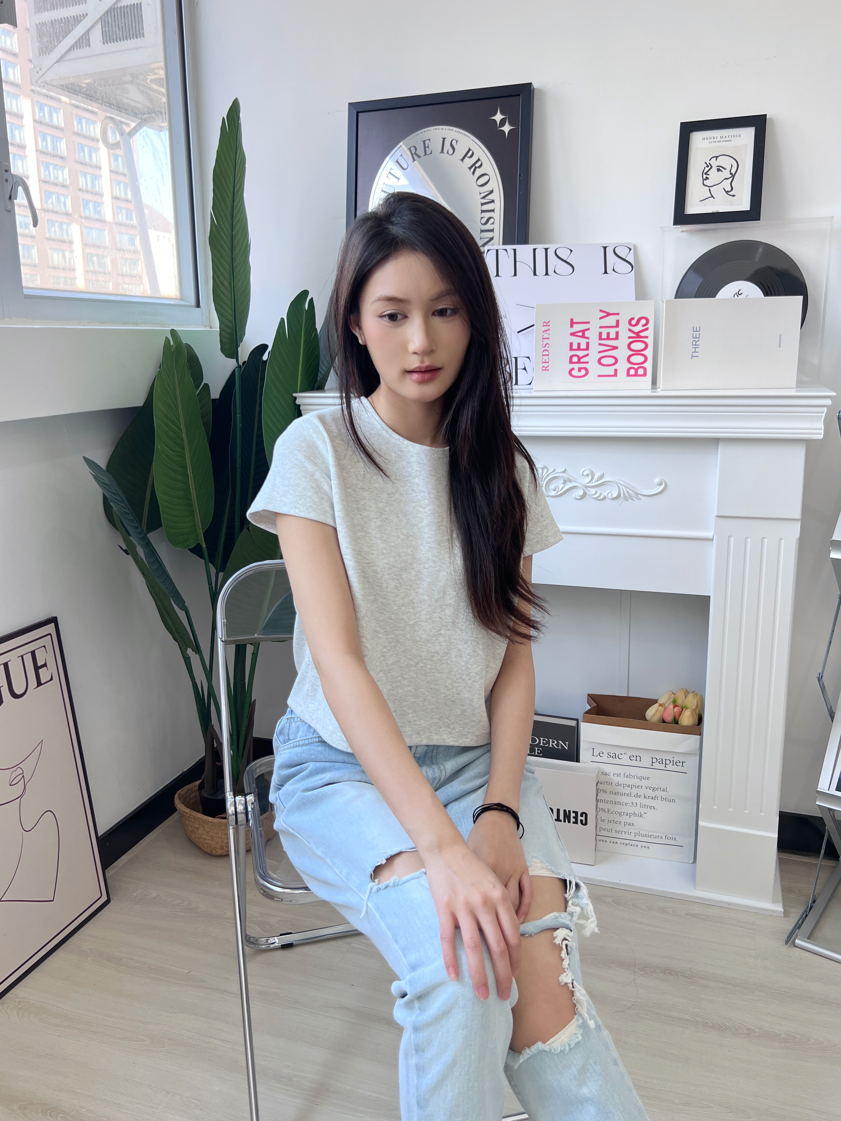 🇰🇷幼直紋淨色T (白色)