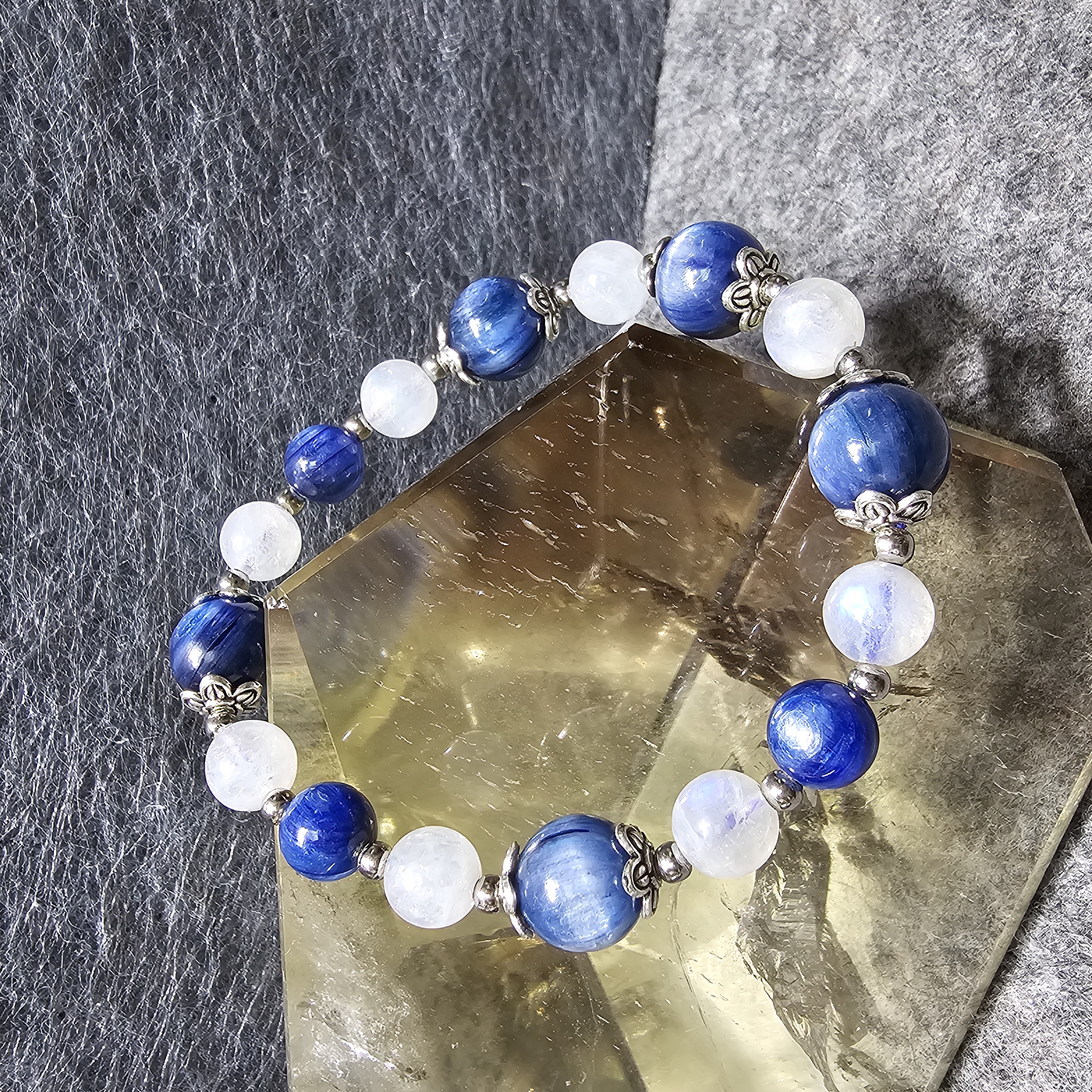 藍晶石月亮石藏銀手鏈