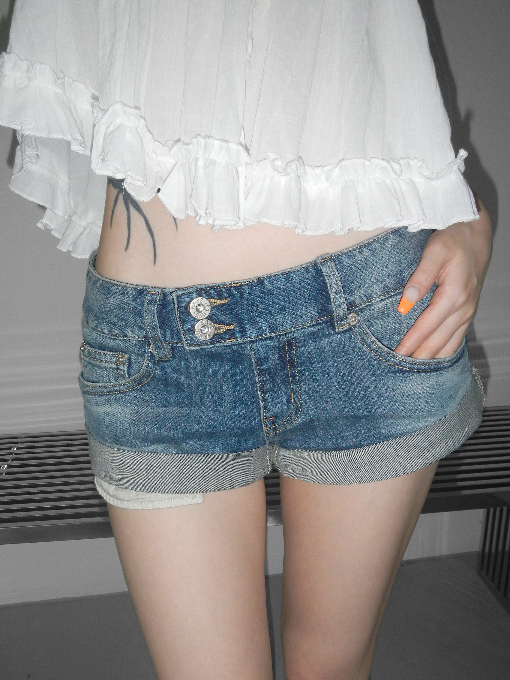 Cuffed Low-Waist Denim Shorts