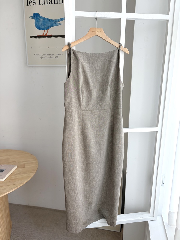 Linen Blend Twisted Strap Dress (Mocha)
