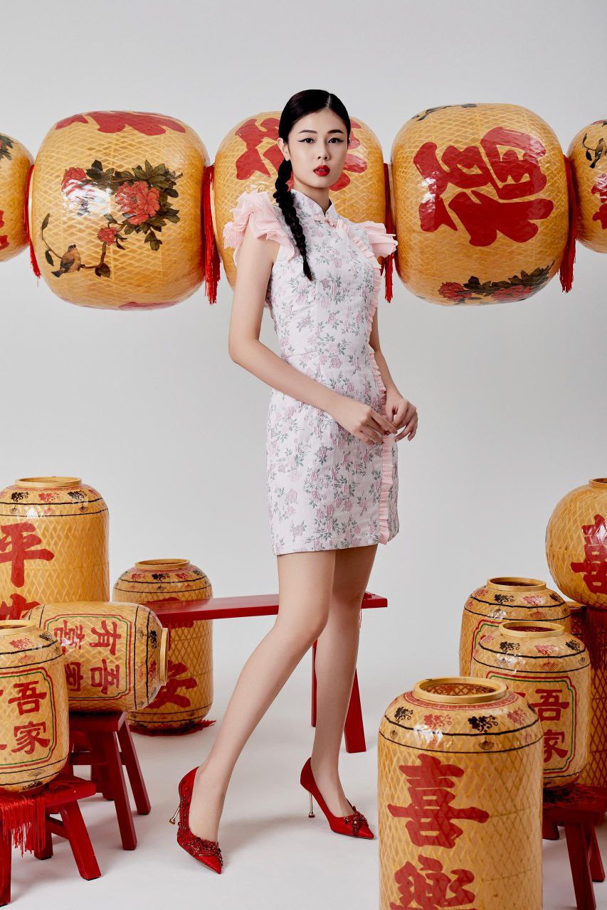 荷叶袖旗袍连身裙 2125