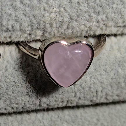 Cat's eye kunzite heart ring in adustable sterling silver (B) - KNZ2