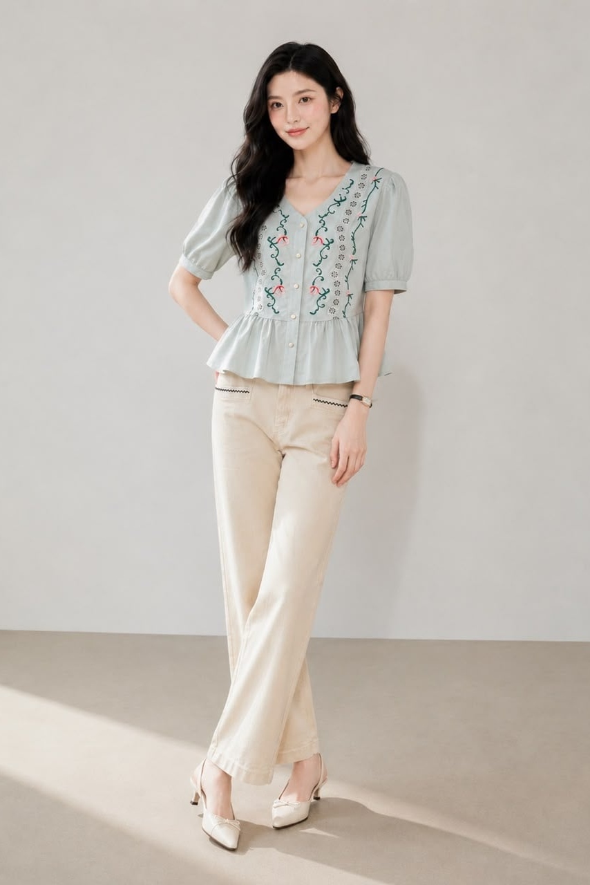 800081 Camellia Embroidered Peplum Top