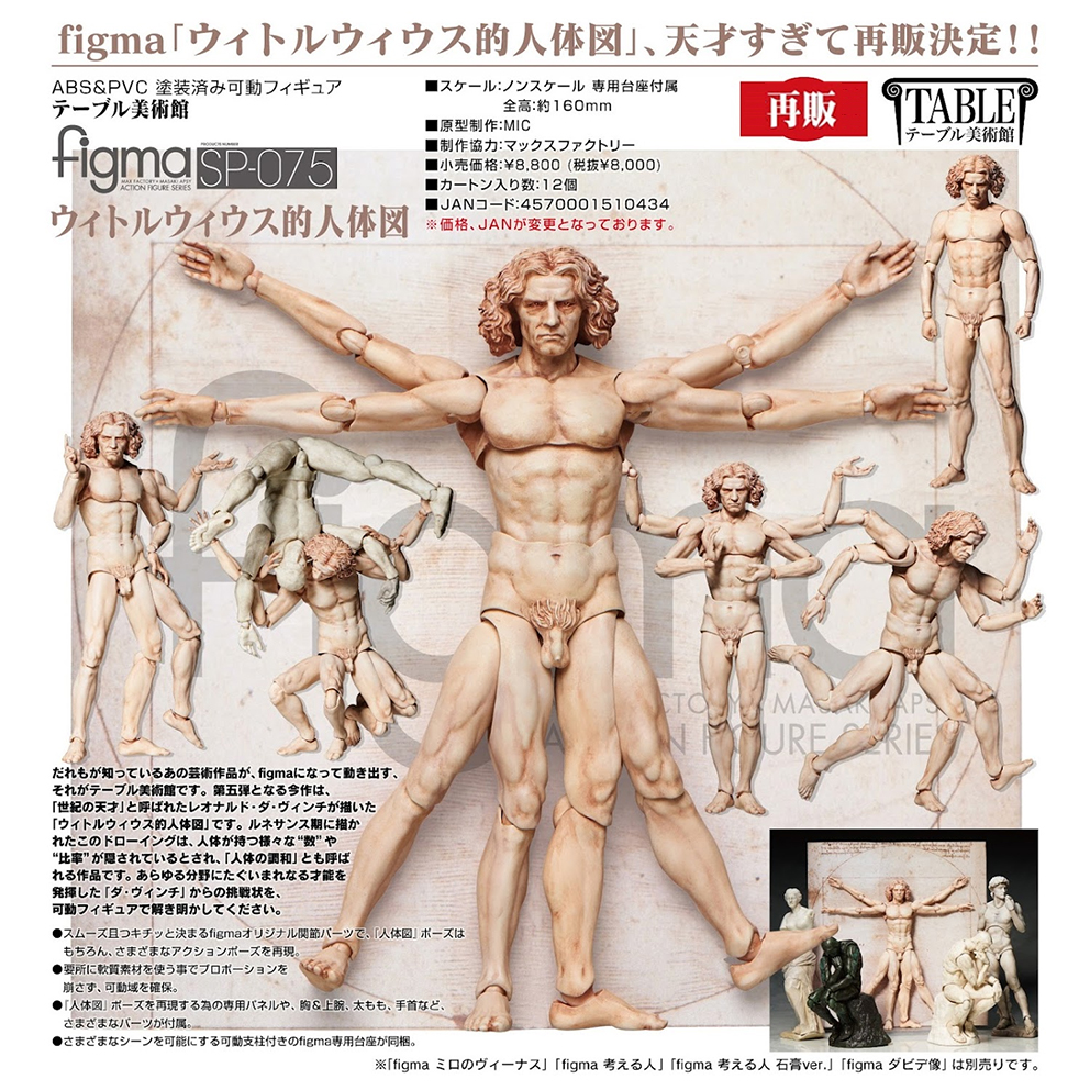 (預訂訂金 $200) (總價 $460) FREEing figma SP-075 The Table Museum Vitruvian Man 桌上美術館 維特魯威人 (再版) (行版) 