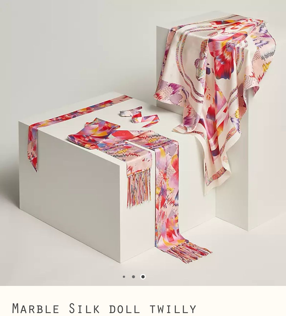 ✨Hermès 全新🆕 100%絲 HG I Rose I Multicolore All Over Marble Silk 圖案 Twilly Doll Marble Silk