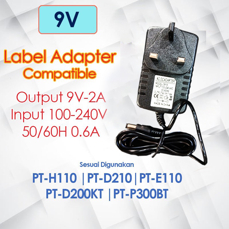 Compatible Label Printer Adapter 9V 12V power supply charger UK plug for H110 D450 D210 D600 E300VP P700