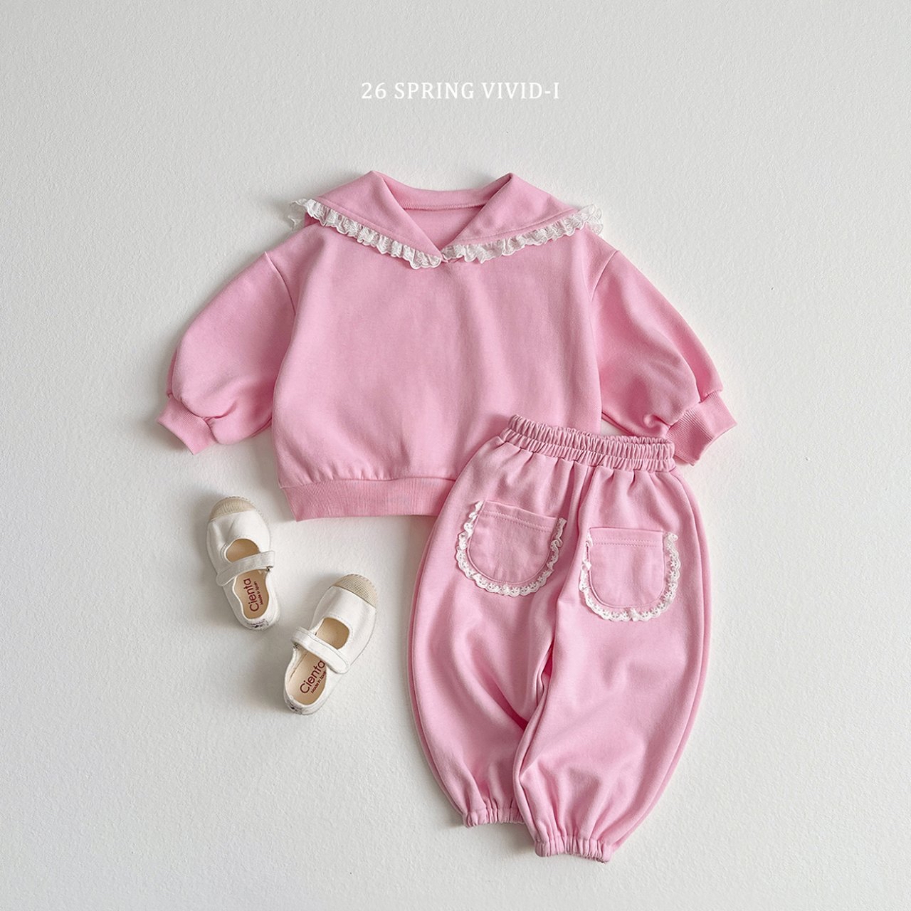 🌸預訂 韓國直送🌸🇰🇷VIVIDI三色蕾絲水手領泡泡袖喇叭褲上下套裝