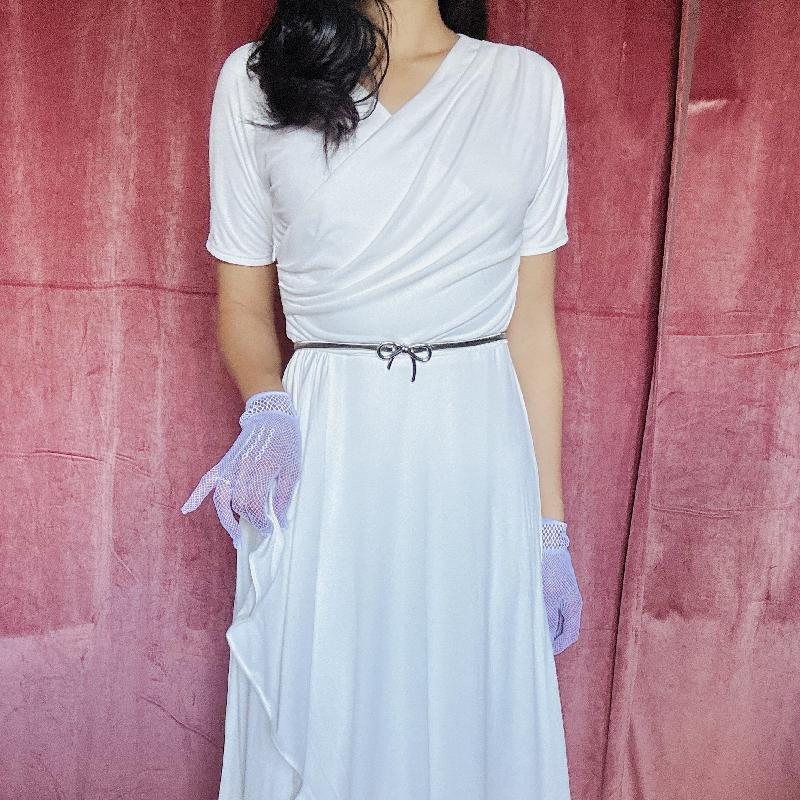 (Last M)1930s Style Floor-Length Grecian Goddess Dress with Silver Belt (FM212)