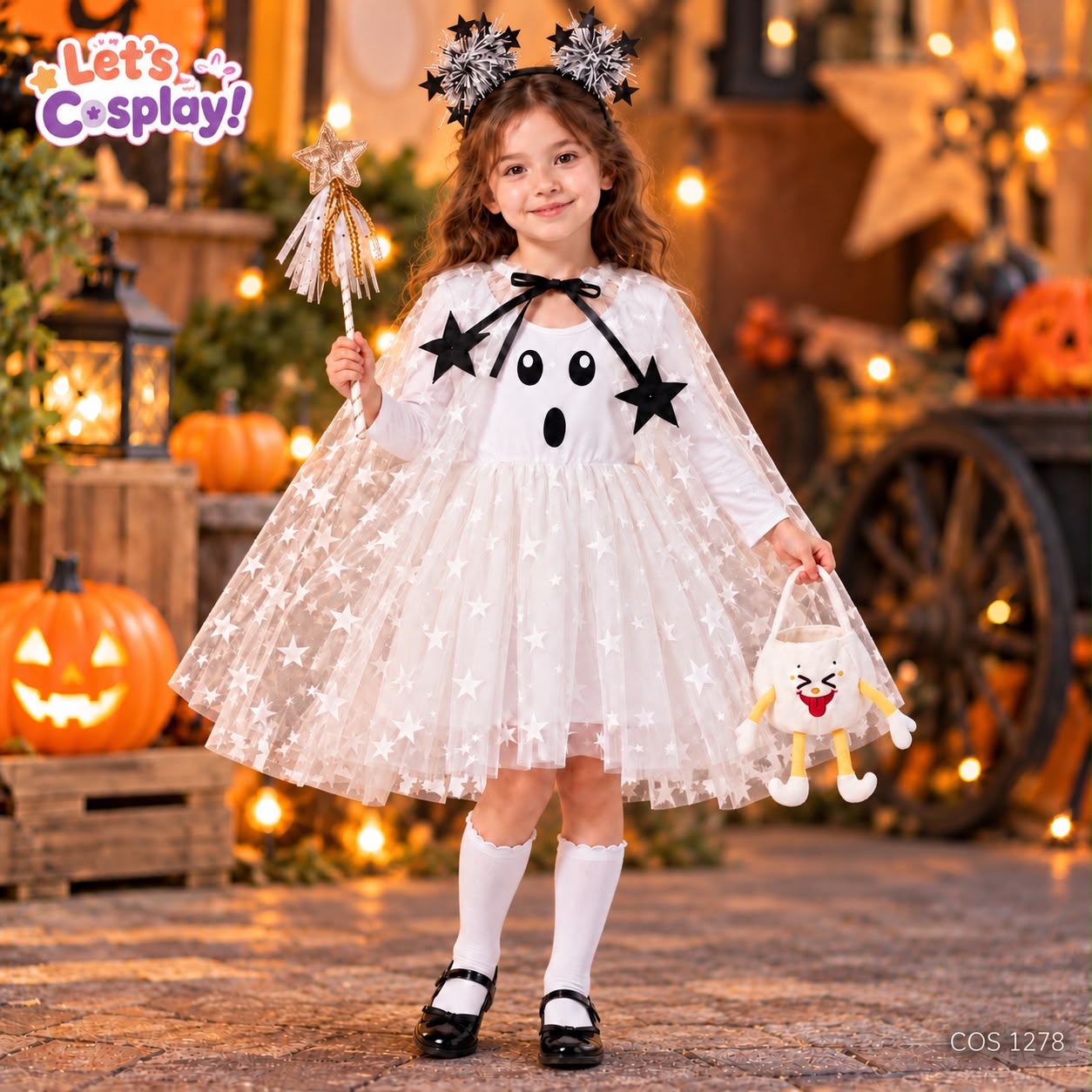 兒童白色幽靈萬聖節服裝｜白紗裙披肩多套裝｜12個月至5歲 Halloween Costume COS1278