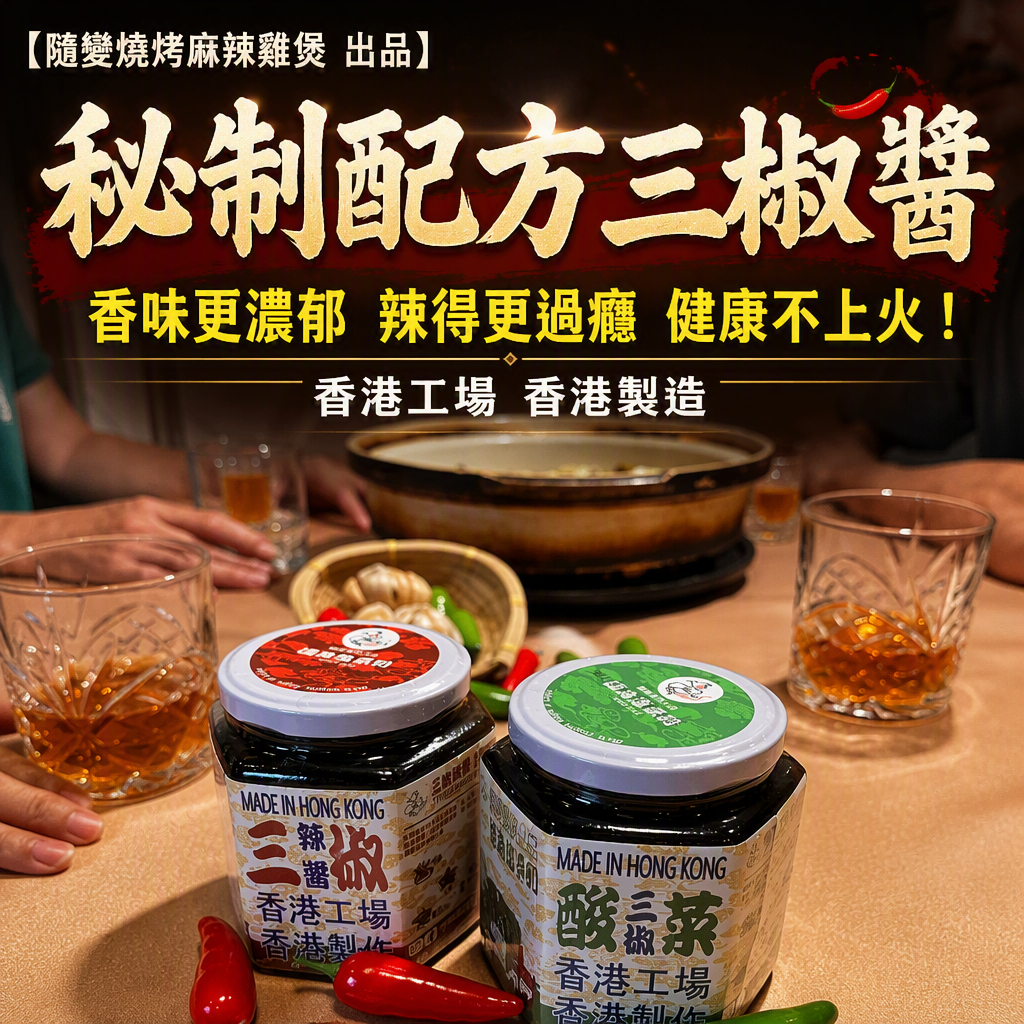 秘制配方三椒醬【隨變燒烤麻辣雞煲 出品】︱香港工場 香港製造︱香味更濃郁 辣得更過癮 健康不上火！
