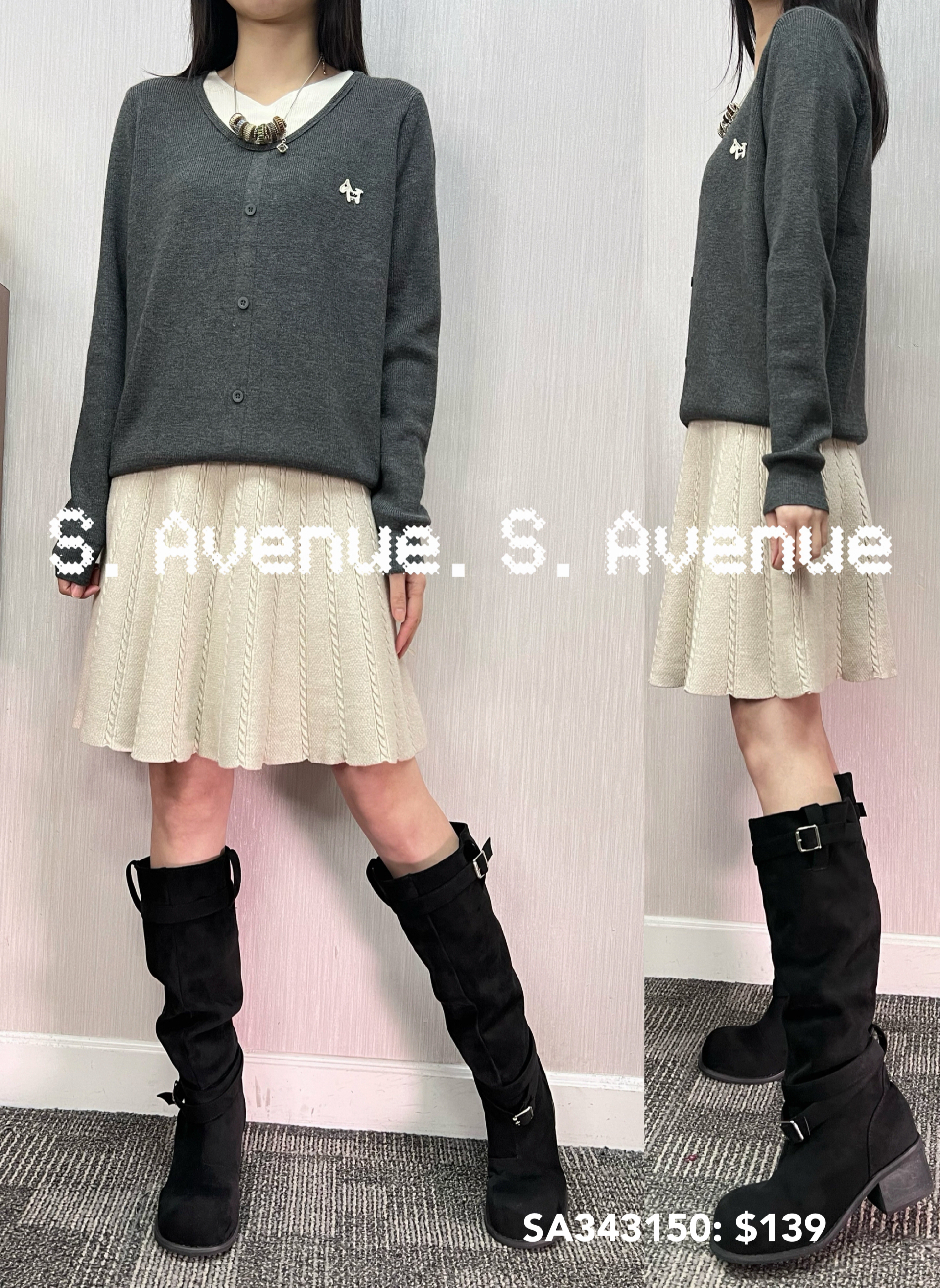 SA343150: 長袖前假鈕假兩件top