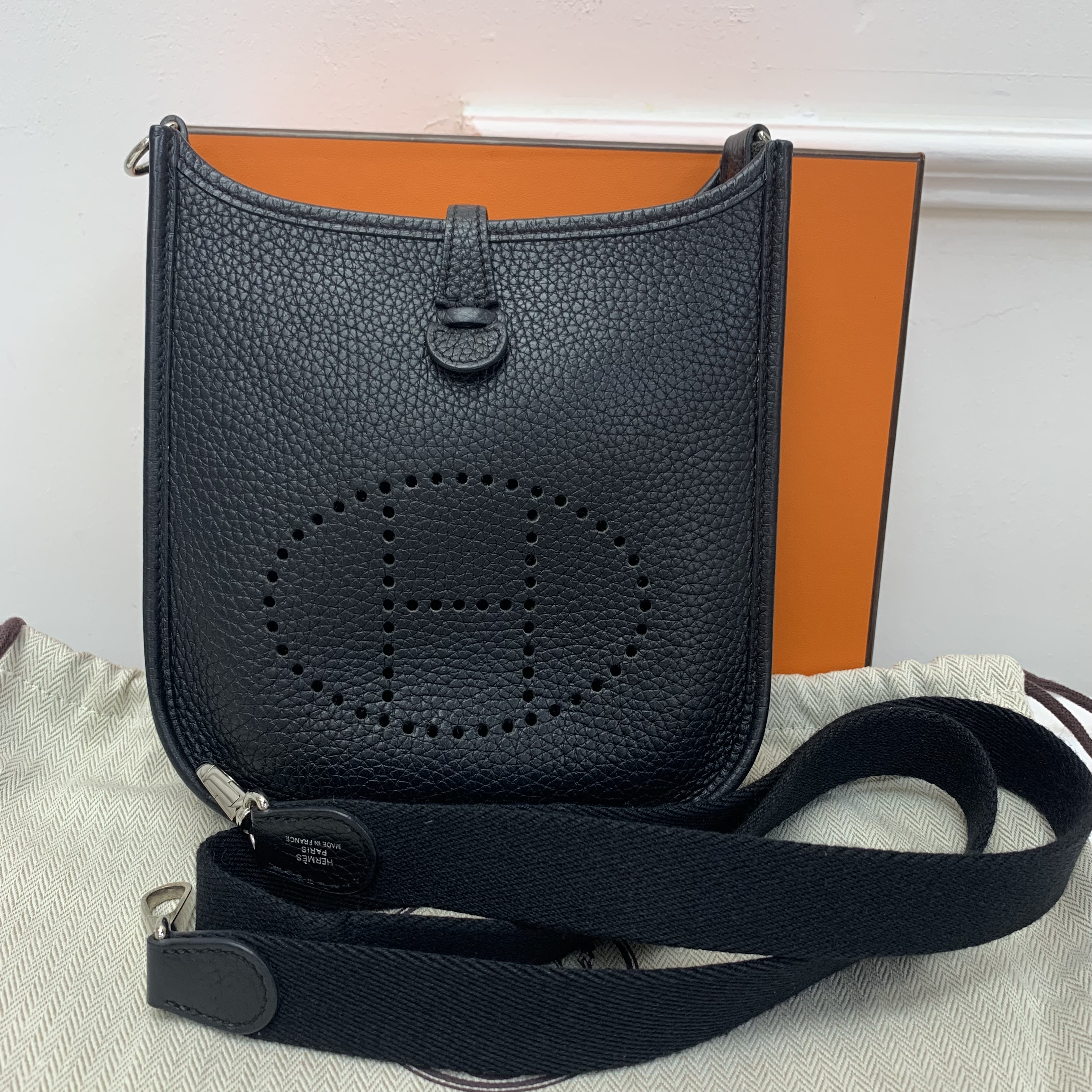 Hermes Mini Evelyne 黑色銀扣TC皮
