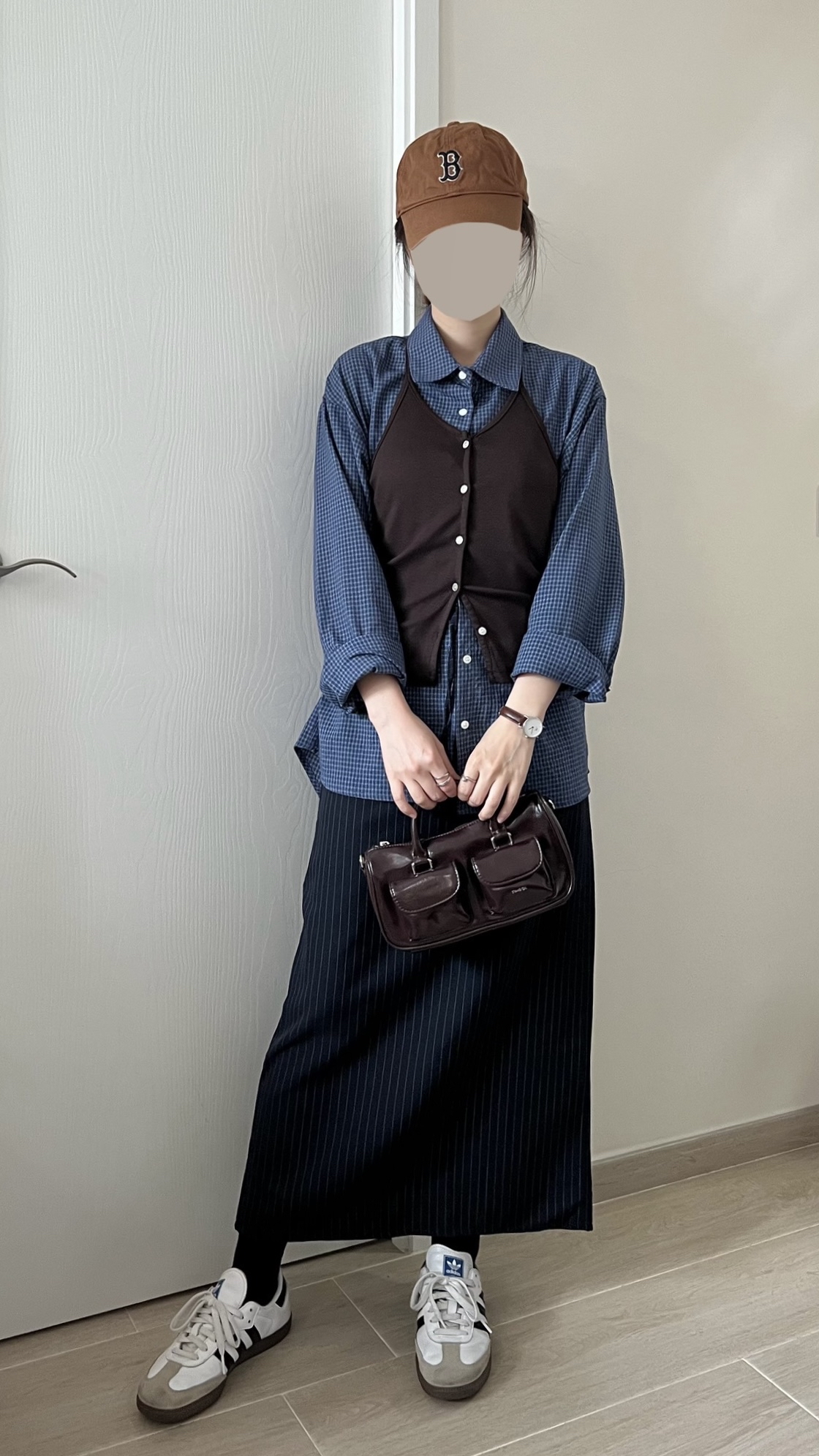 細骨架女孩直條紋西裙 現貨