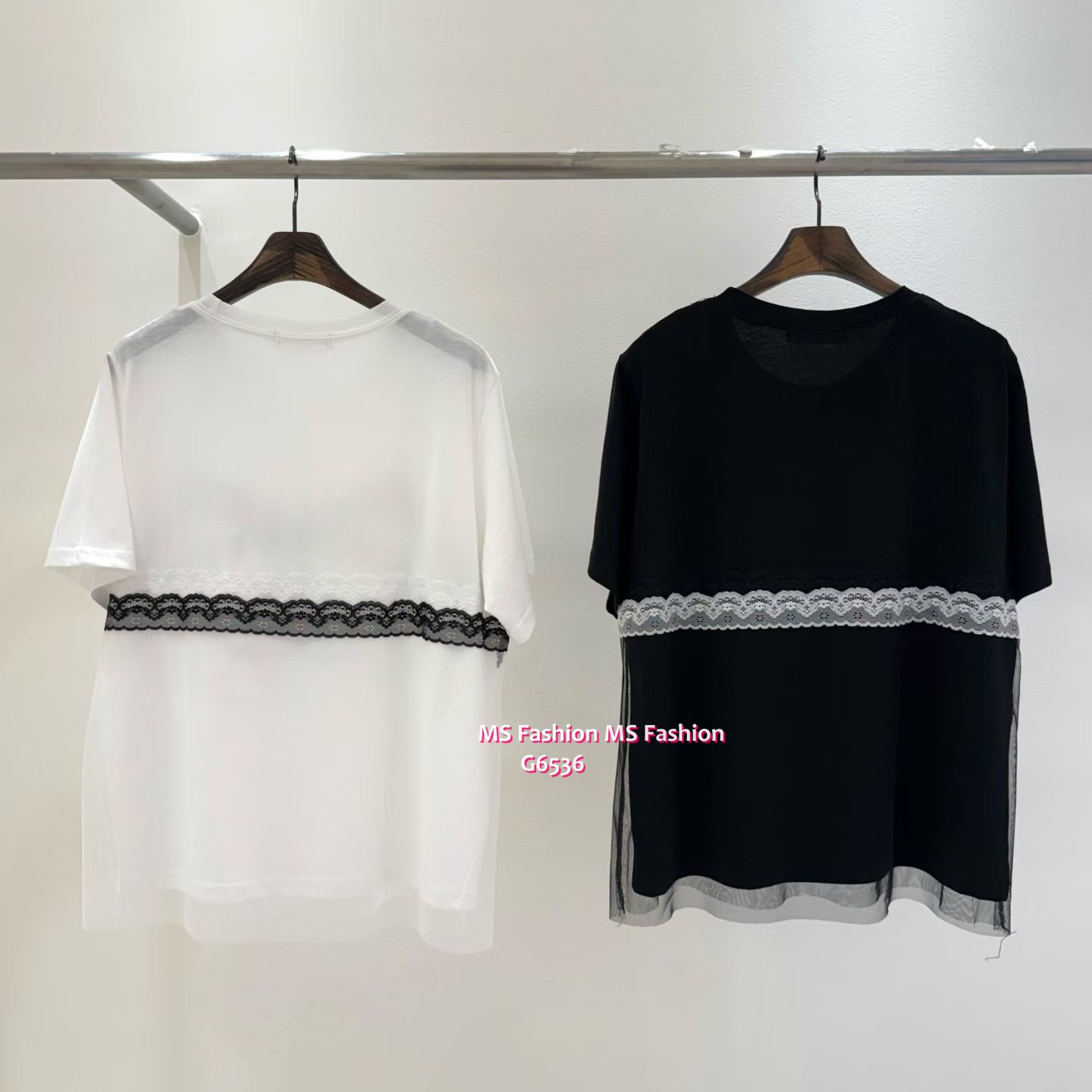 G6536 黑白配型格拼lace top
