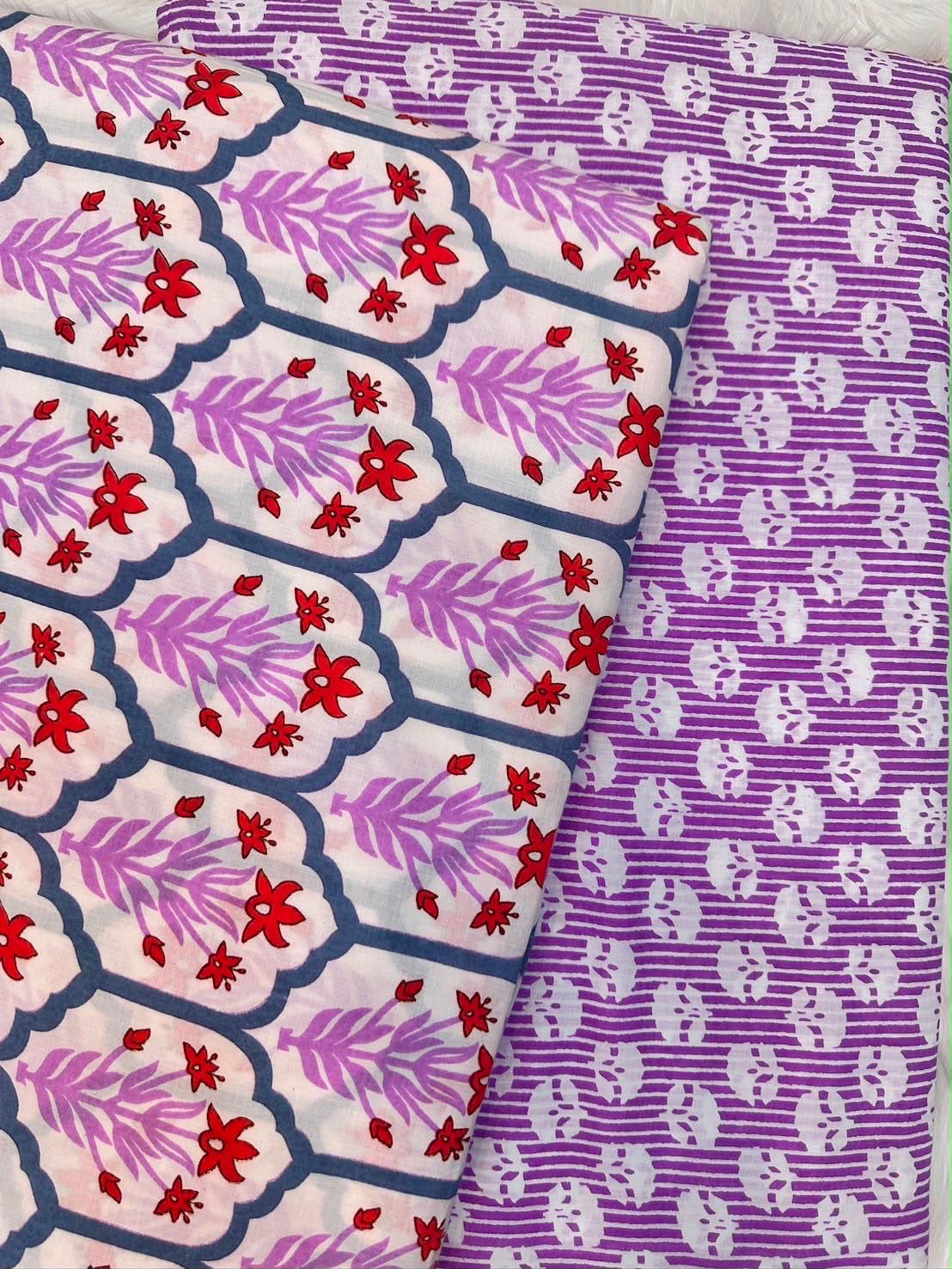 SDD002 Purple Block Print Patch Work 3-Layer Skirt 37"