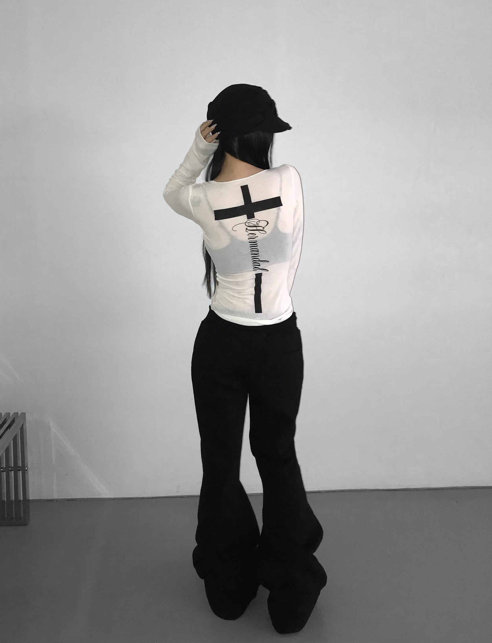 Sheer Tie-Front Cross Graphic Top