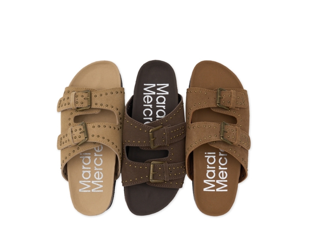Mardi MercrediSuede Double Strap Buckle Stud Slides 🤎