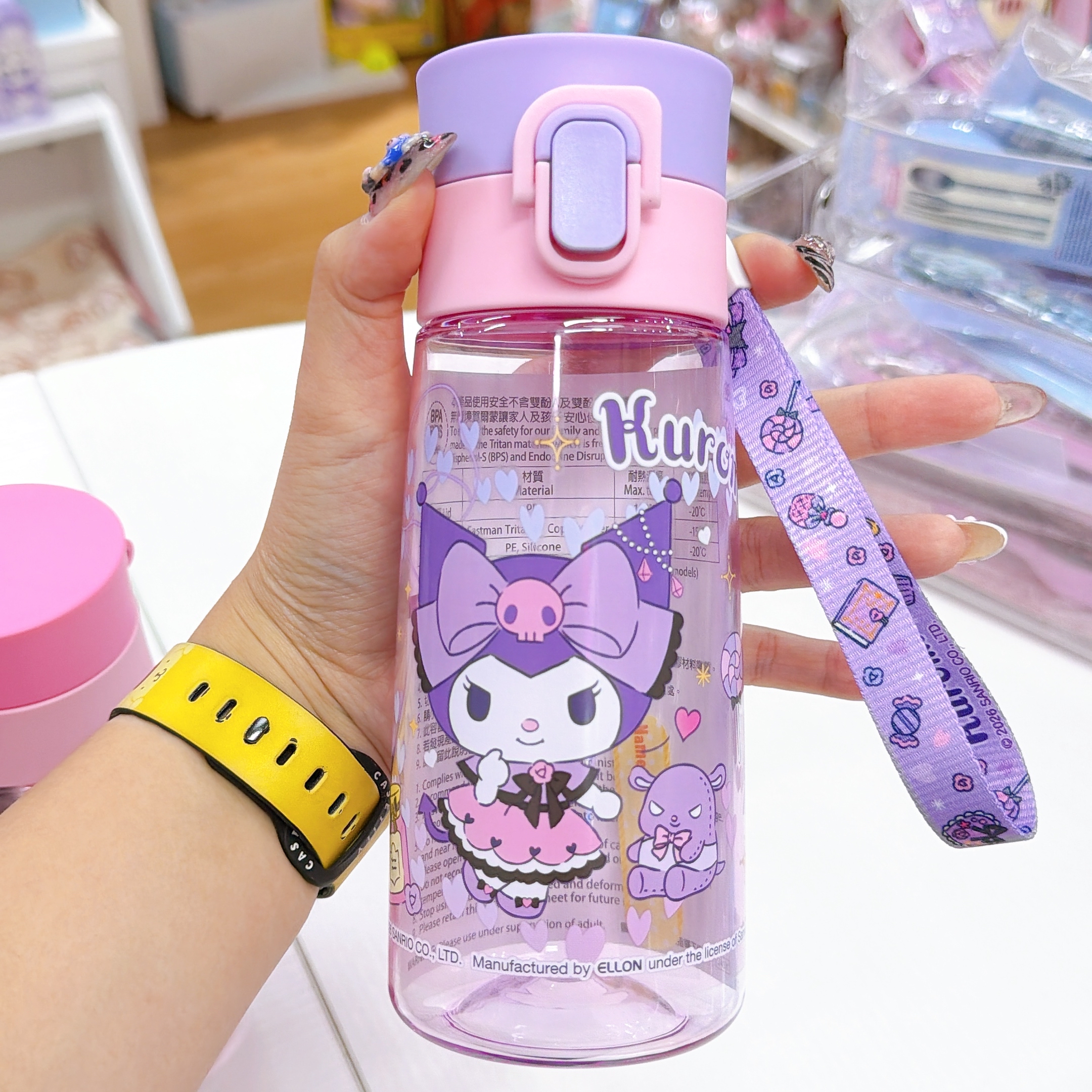 原裝行貨Sanrio Kuromi Melody新款470毫升水樽連抽繩/耐熱90度/ Bpa Bps free 