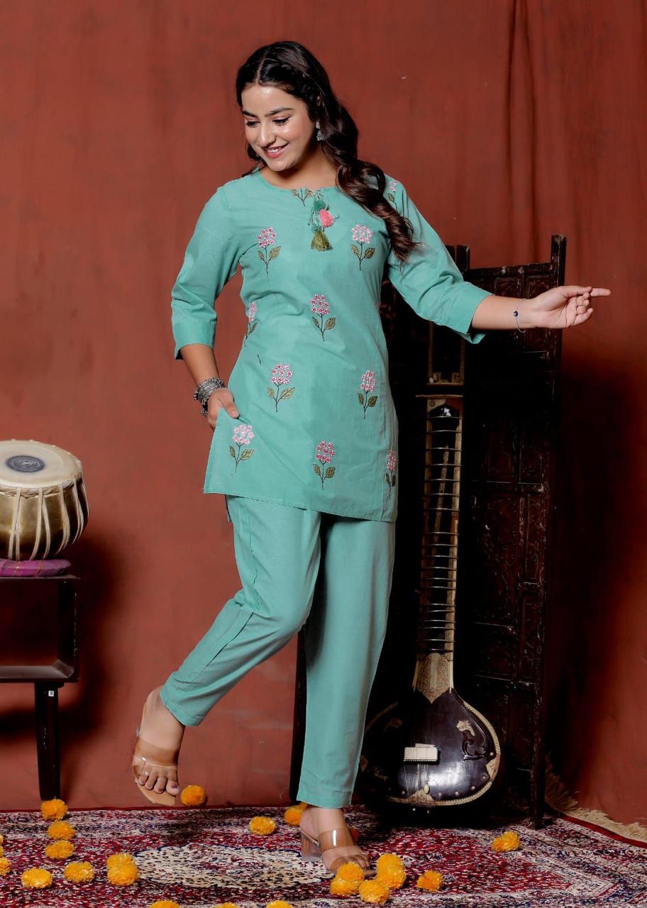 Green Embroidered Co-ord set 