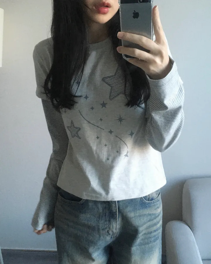 Star Graphic Layered Long Sleeve Tee