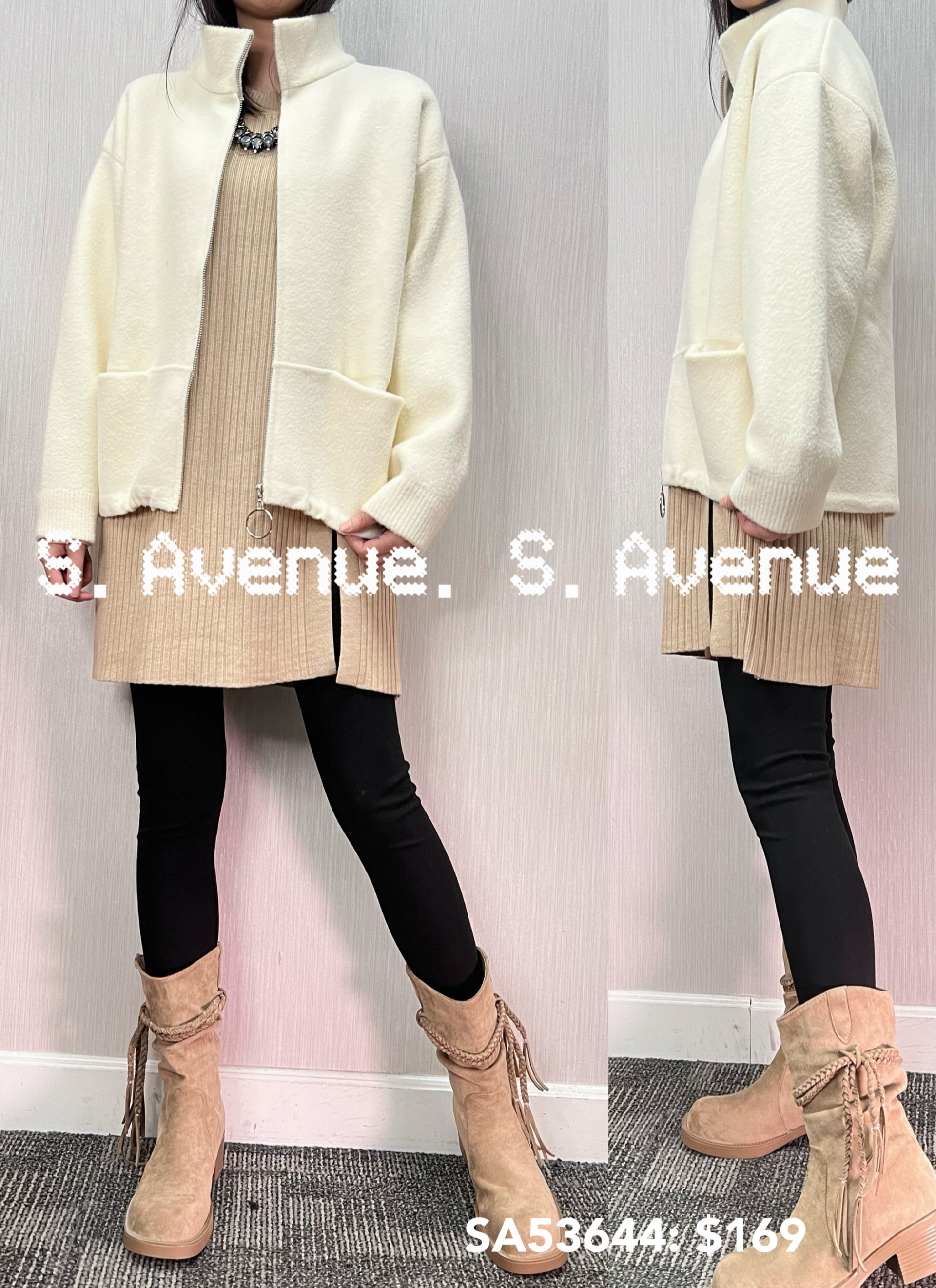 SA53644: 長袖反領簡約拉錬褸