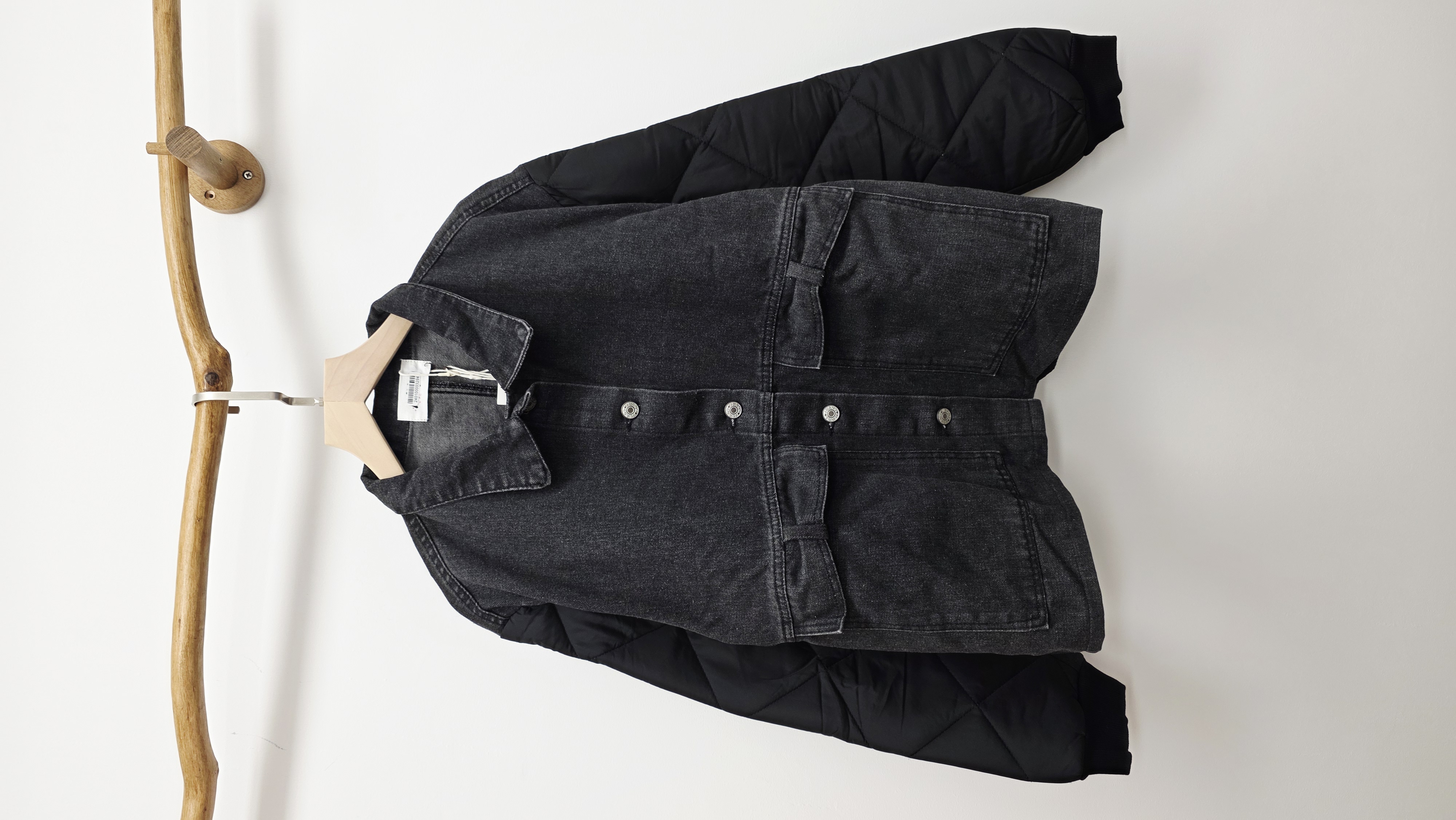 日牌炭灰牛仔拼夾棉蝴蝶結袋外套