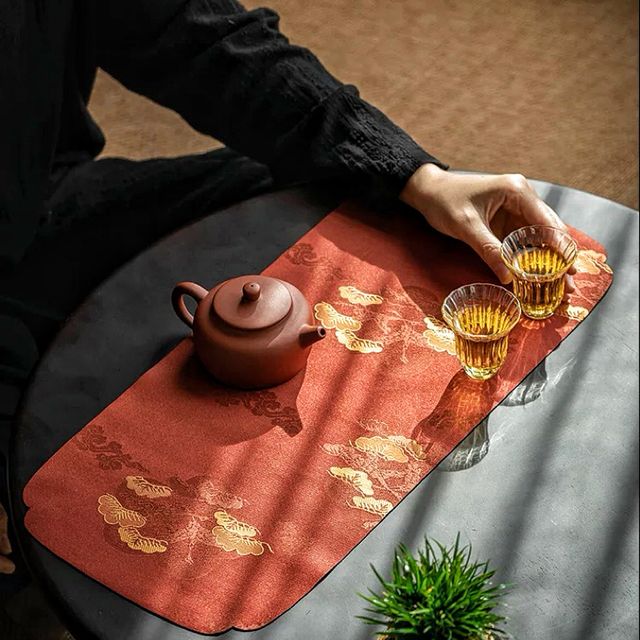 喜满鸿福】云松水月织锦茶席单面黑金吸水喝茶人必备送礼搭配更时尚| 礼