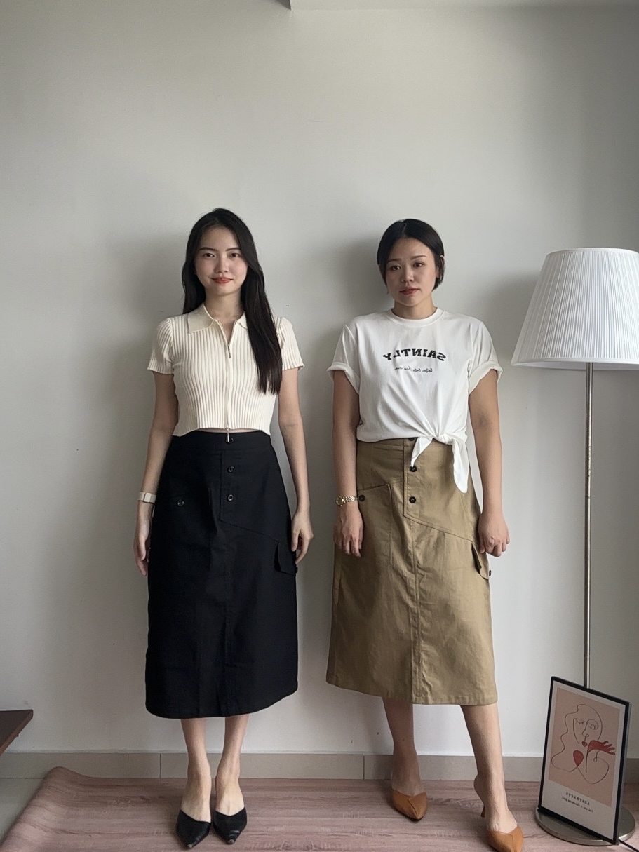 S1933 A Line Long Skirt - Black & Khaki