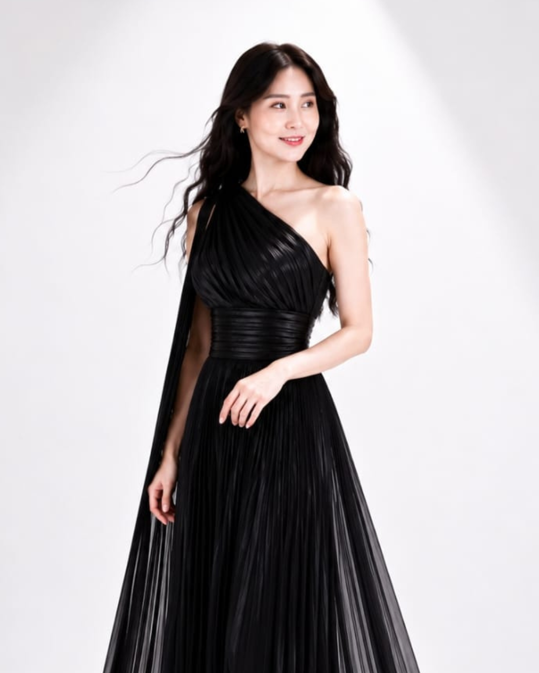 5137 Aurora Pleated Glossy PE Maxi Dress