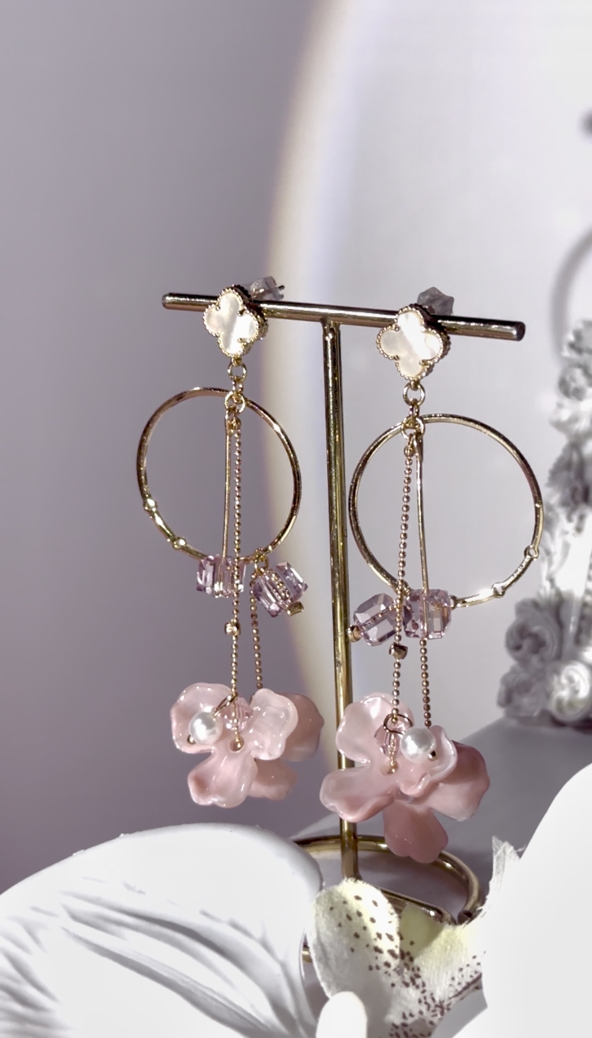 櫻花玻璃鑽耳環🌸