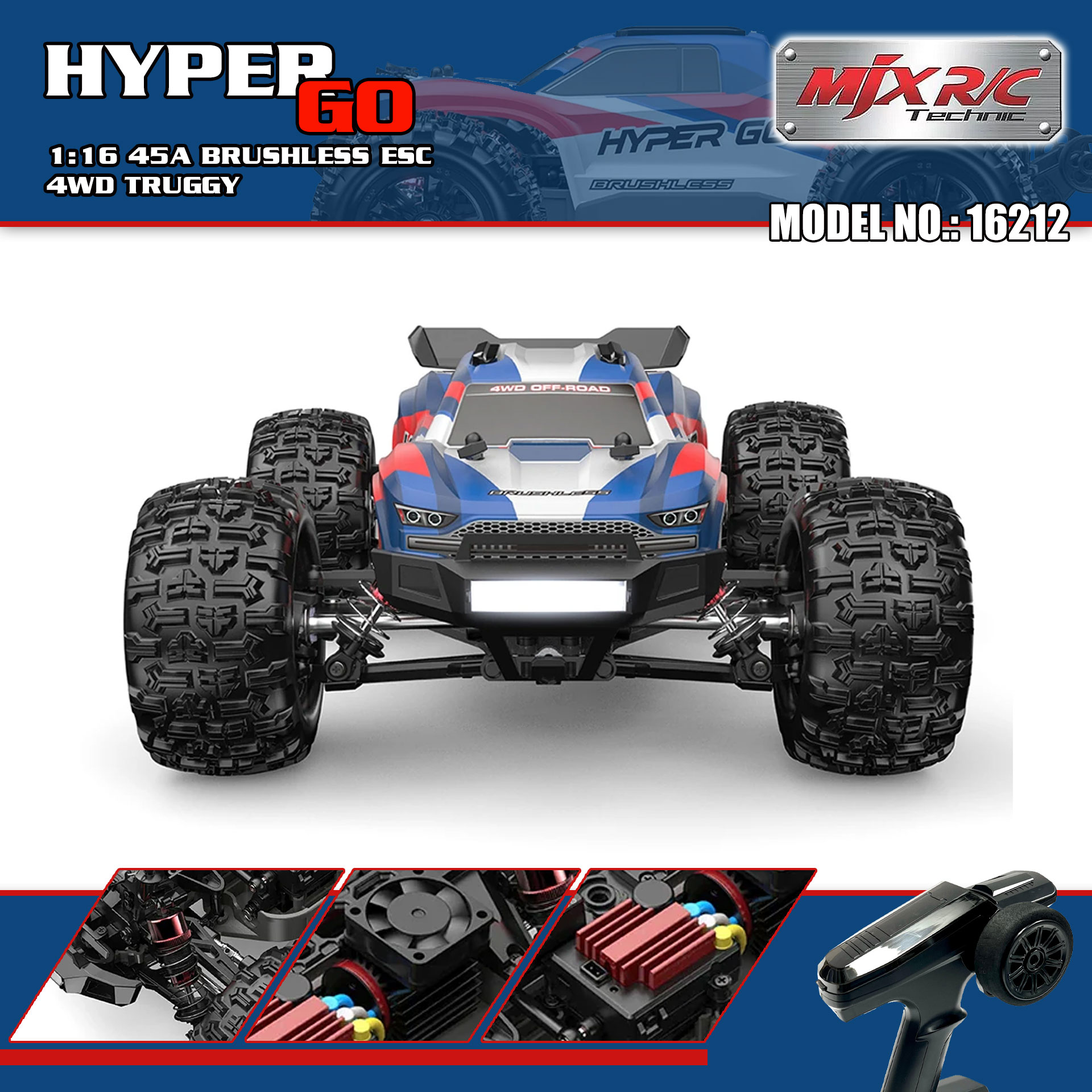 全新 美嘉欣 MJX R/C 1:16 16212 無刷越野車 | 防翻尾輪 | 金屬齒輪 | 油壓避震 | 可用2s-3s電 | 最高速約60KM/H