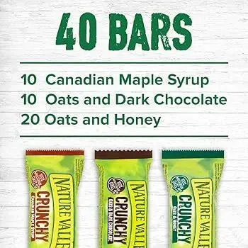 開市客 Costco - Nature Valley 天然香脆燕麥脆條 40條 (3款口味：燕麥蜂蜜味x20, 加拿大楓糖漿味x10, 燕麥朱古力味x10) 雜錦多款口味 燕麥棒 平行進口