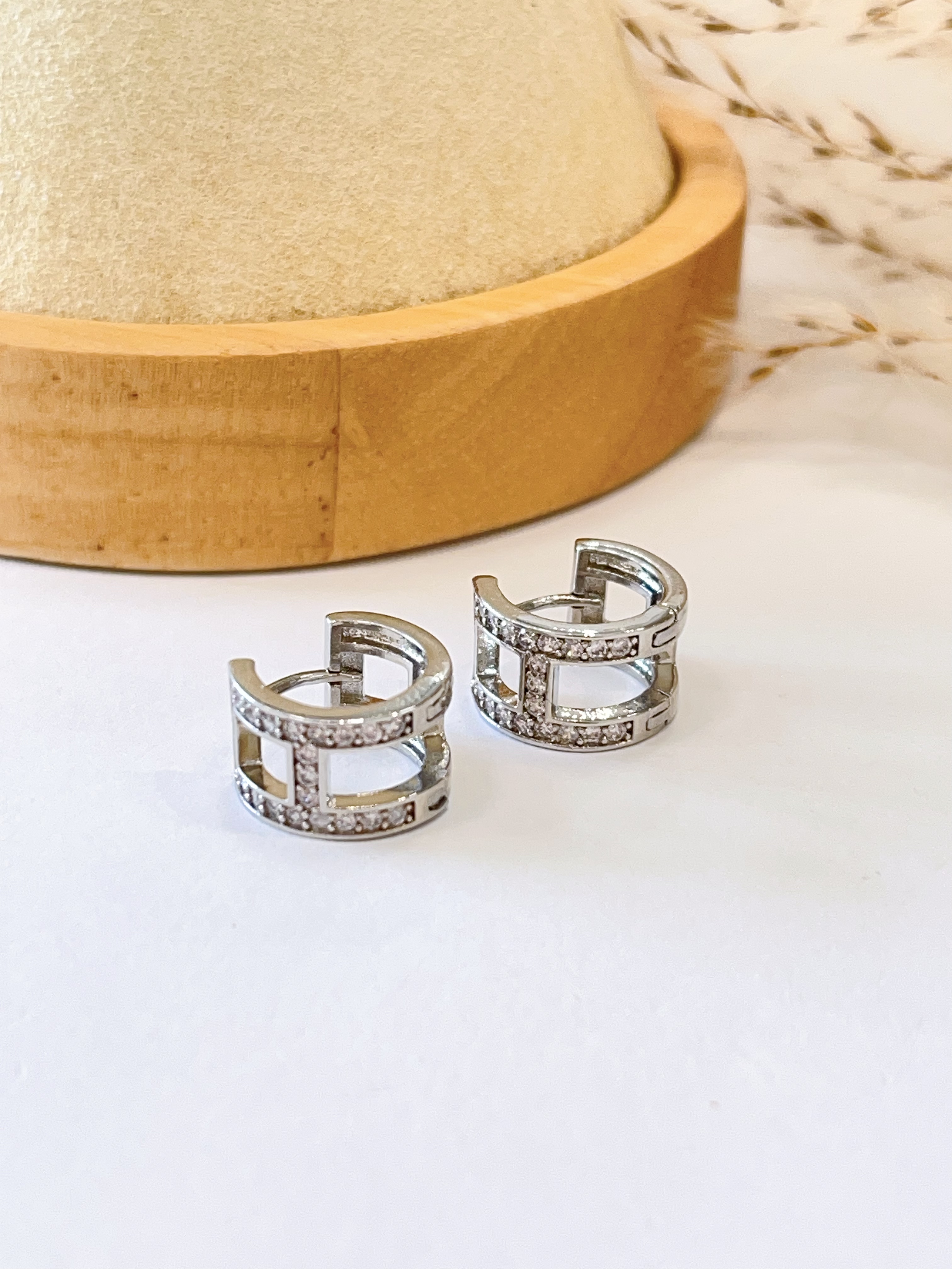 高级双排锆石闪钻耳扣耳环