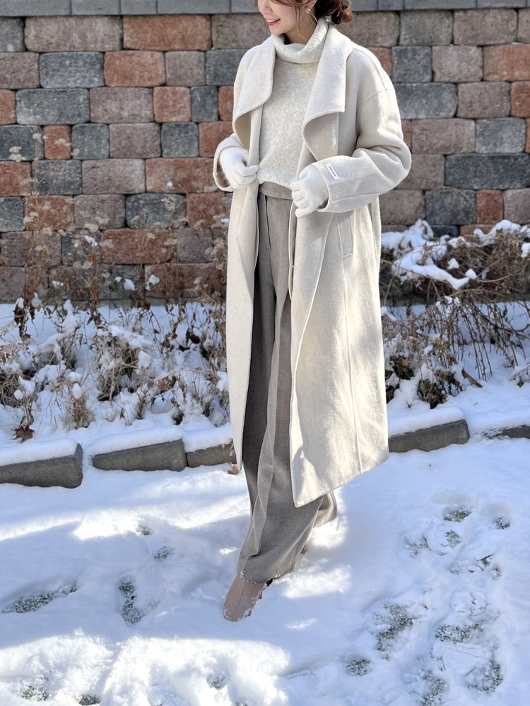 [70% Wool] Parisian Belted Wool Coat (Oat)