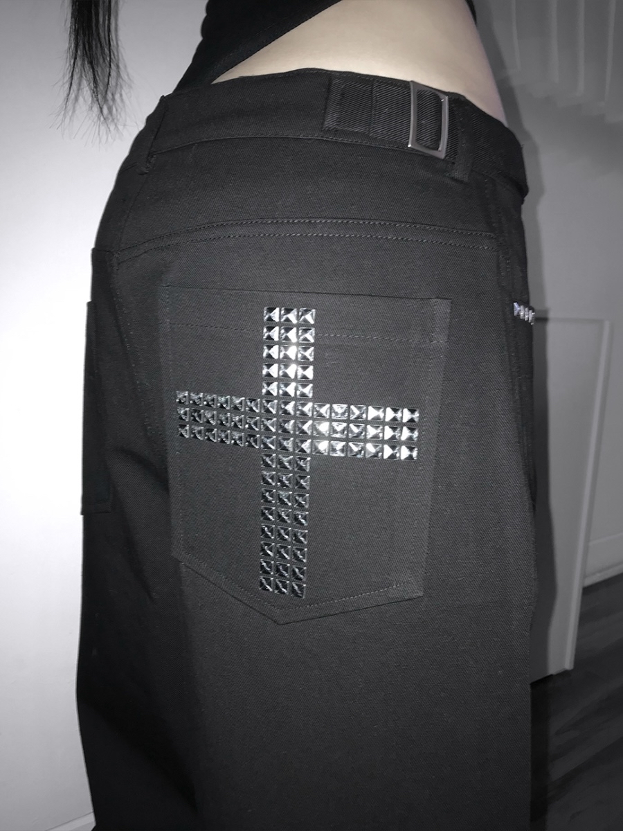 Cross Studded Wide-Leg Pants