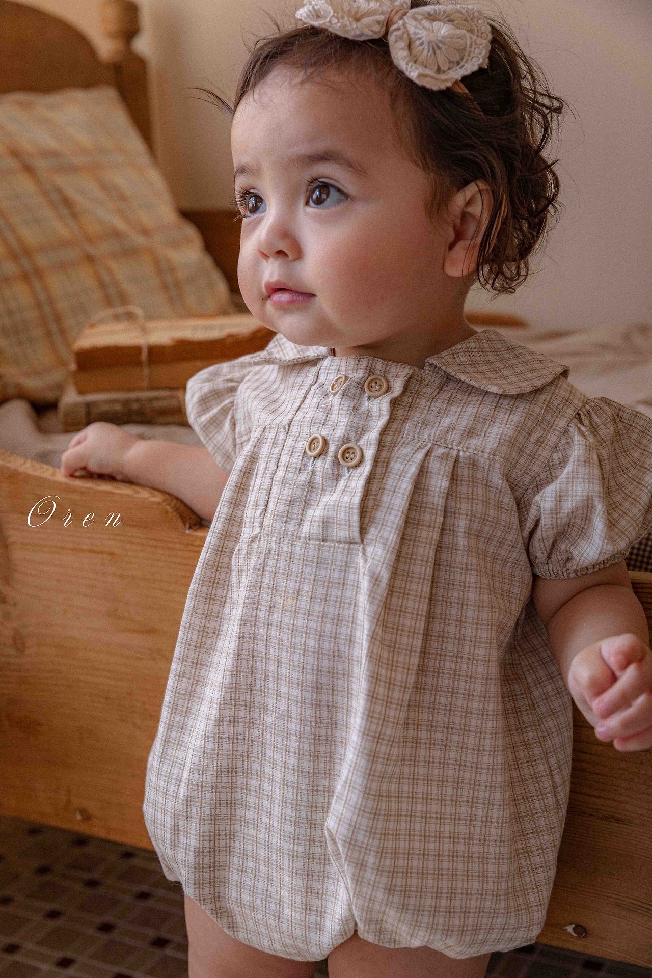 ☀️預訂 韓國直送☀️🇰🇷Oren 雙排鈕扣格紋翻領短袖包屁衣/連身裙/上下套裝