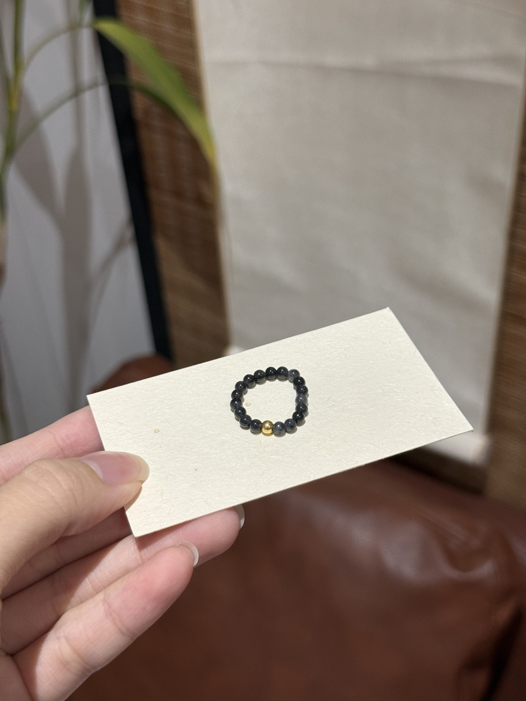 Jadeite chicken ring with silver-plated beads